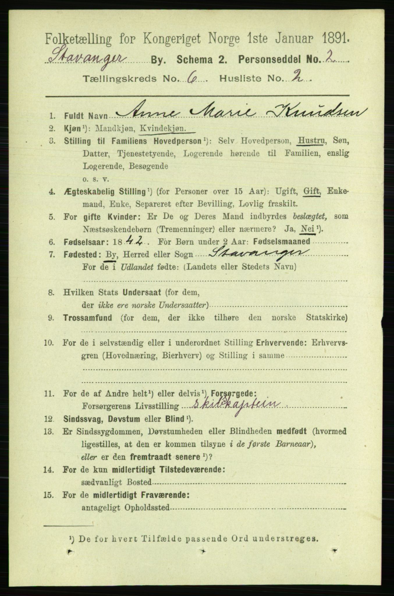 RA, 1891 census for 1103 Stavanger, 1891, p. 9975