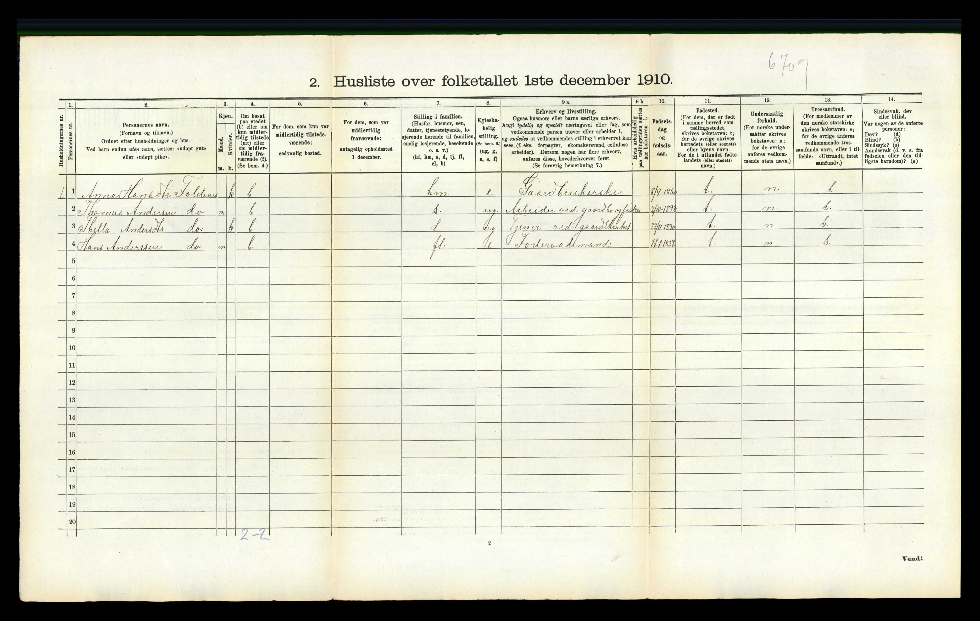 RA, 1910 census for Fjell, 1910, p. 722