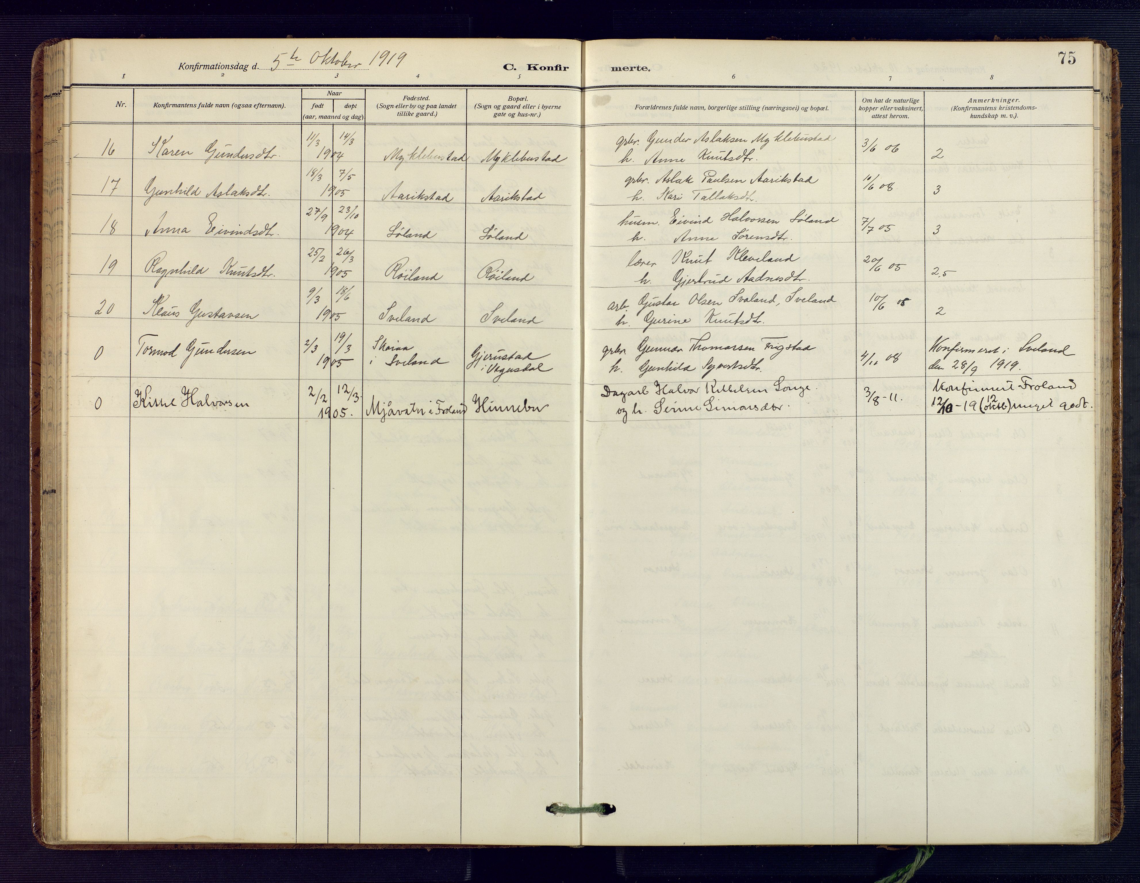 Herefoss sokneprestkontor, AV/SAK-1111-0019/F/Fa/Fab/L0005: Parish register (official) no. A 5, 1910-1932, p. 75