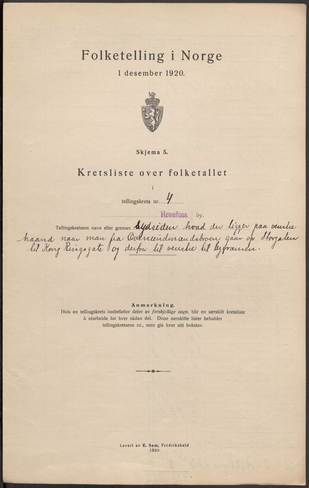 SAKO, 1920 census for Hønefoss, 1920, p. 14