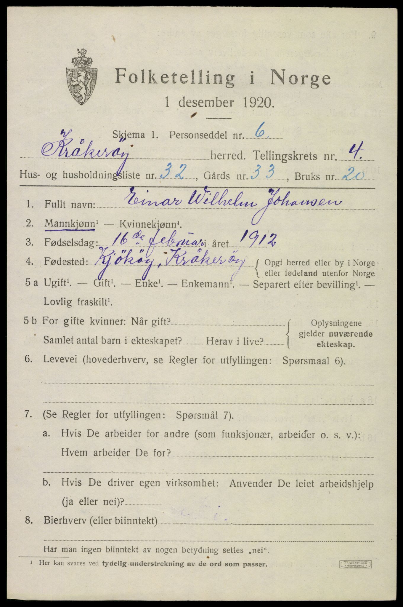 SAO, 1920 census for Kråkerøy, 1920, p. 5772