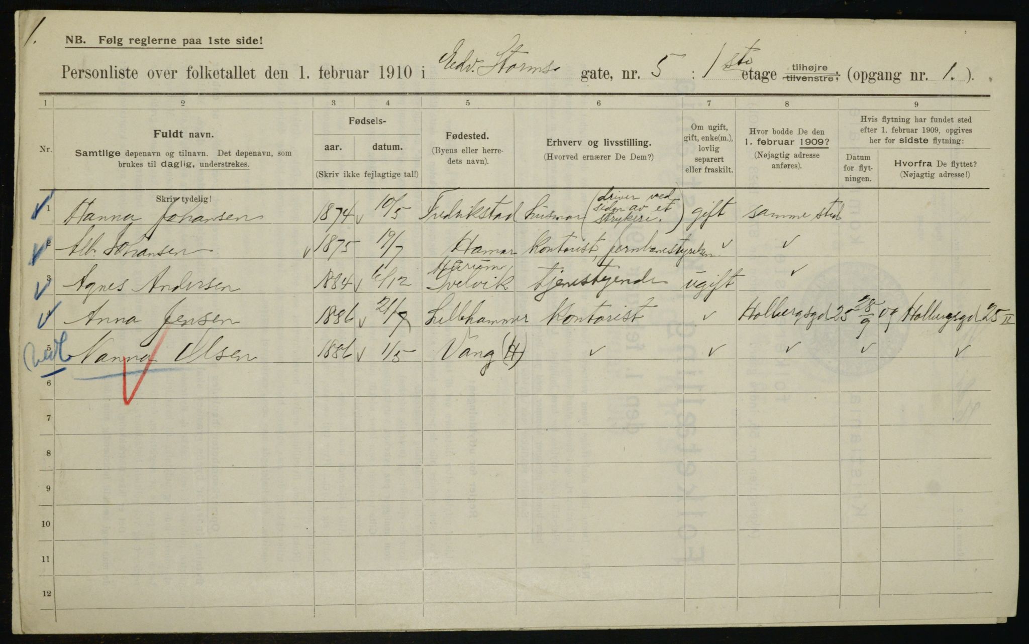 OBA, Municipal Census 1910 for Kristiania, 1910, p. 17783