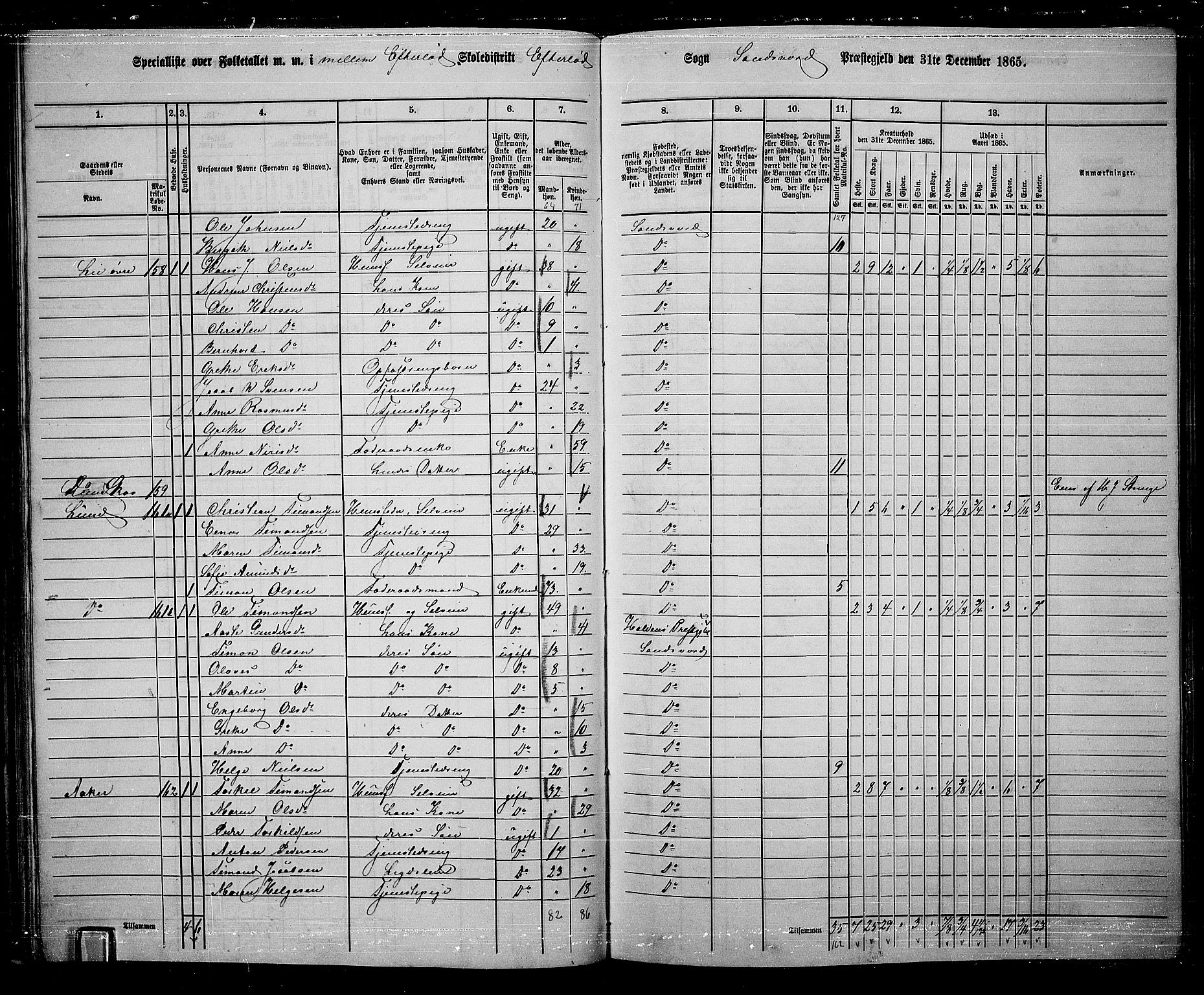 RA, 1865 census for Sandsvær, 1865, p. 75