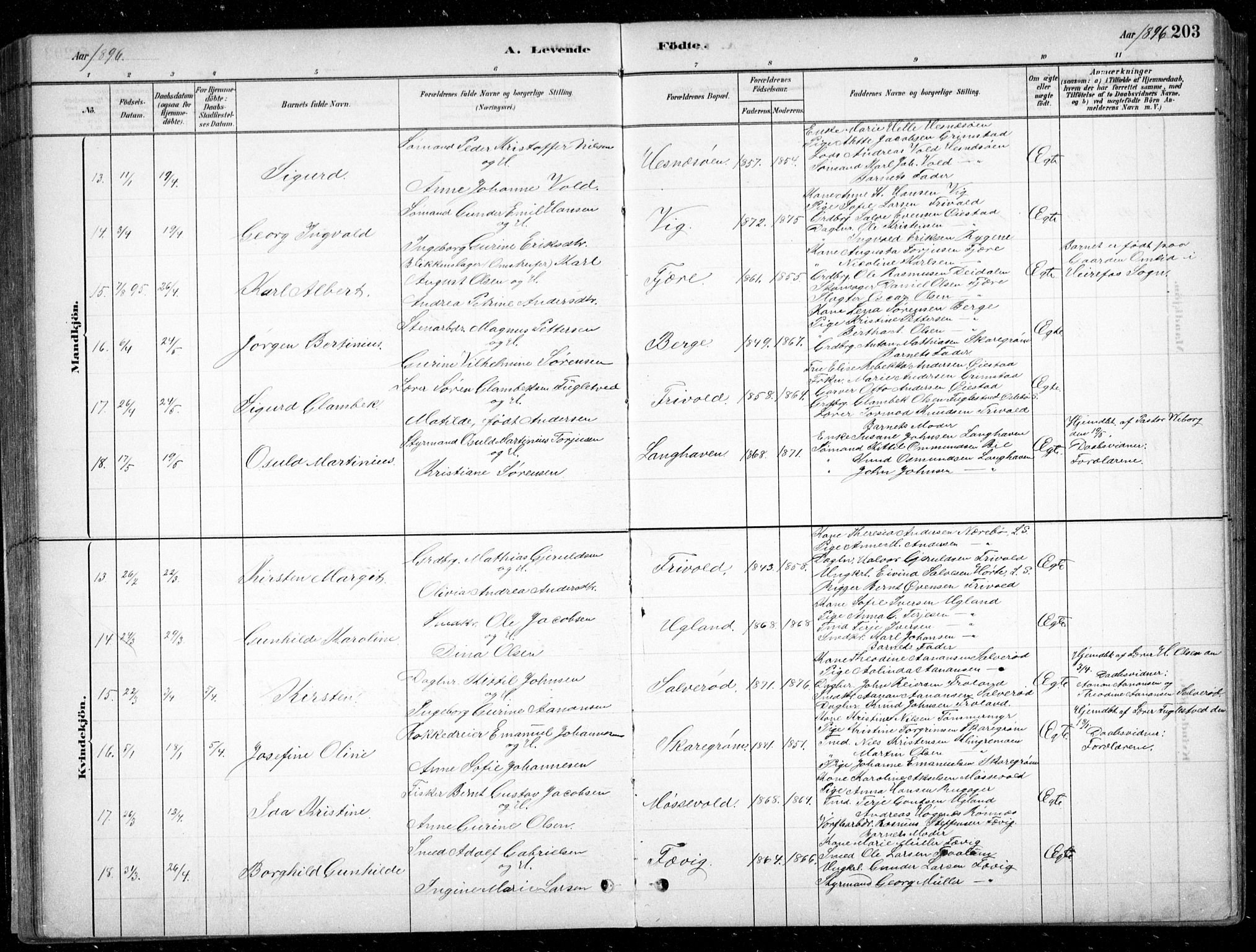Fjære sokneprestkontor, AV/SAK-1111-0011/F/Fb/L0011: Parish register (copy) no. B 11, 1881-1905, p. 203