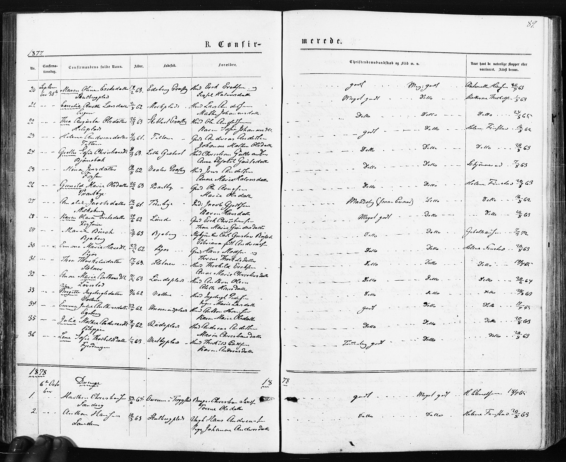 Spydeberg prestekontor Kirkebøker, SAO/A-10924/F/Fa/L0007: Parish register (official) no. I 7, 1875-1885, p. 89