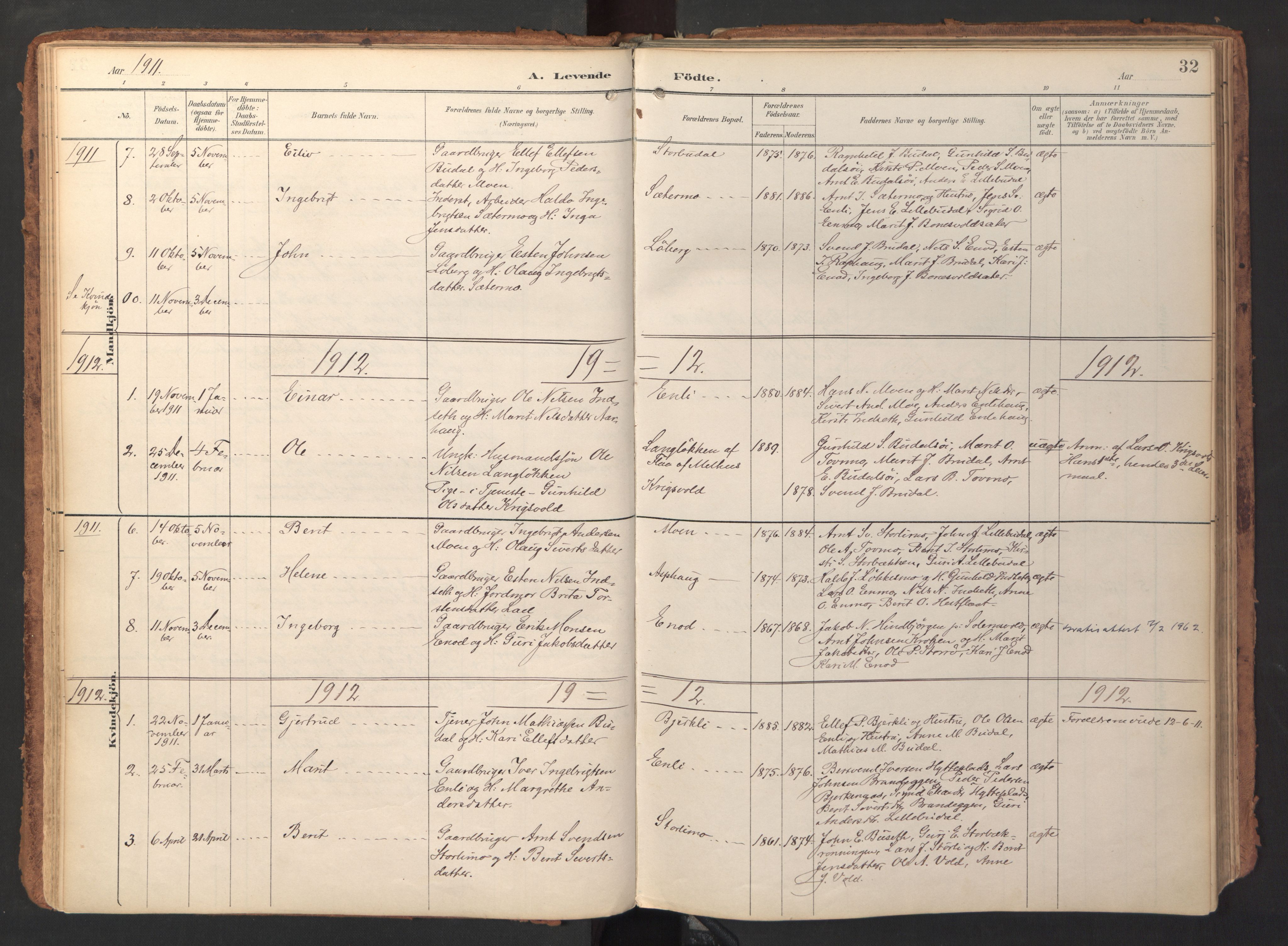 Ministerialprotokoller, klokkerbøker og fødselsregistre - Sør-Trøndelag, SAT/A-1456/690/L1050: Parish register (official) no. 690A01, 1889-1929, p. 32