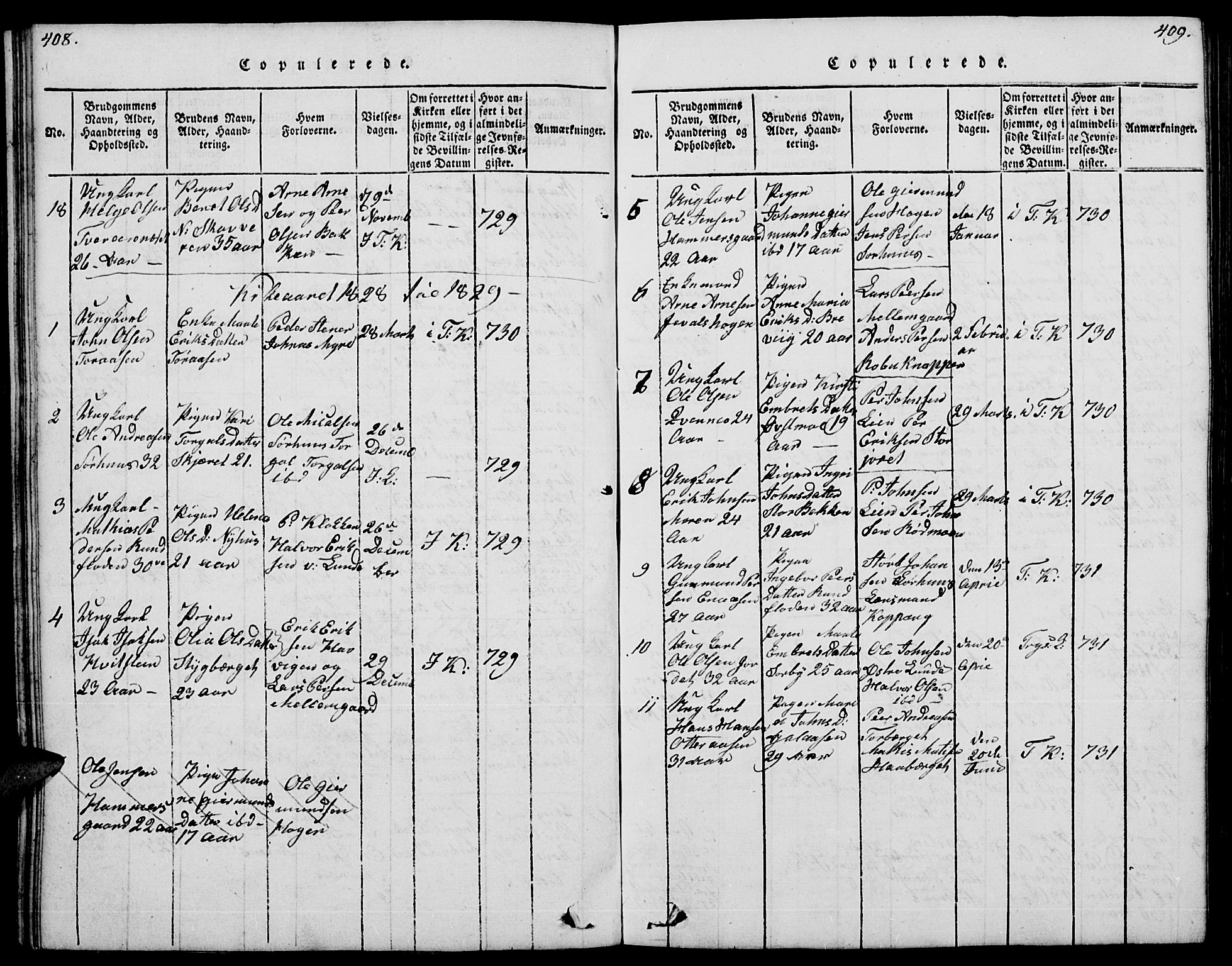 Trysil prestekontor, SAH/PREST-046/H/Ha/Hab/L0004: Parish register (copy) no. 4, 1814-1841, p. 408-409