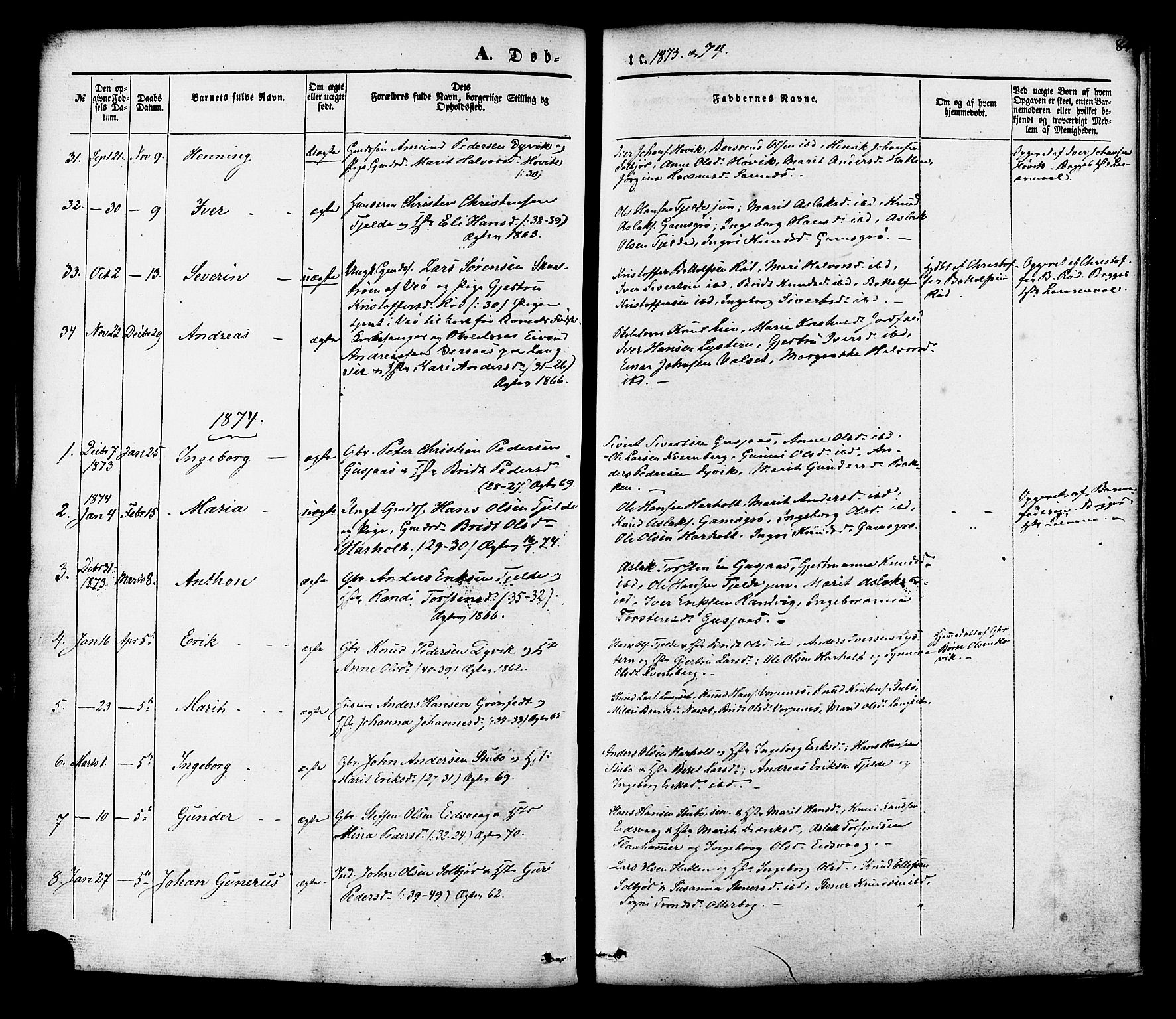 Ministerialprotokoller, klokkerbøker og fødselsregistre - Møre og Romsdal, SAT/A-1454/551/L0625: Parish register (official) no. 551A05, 1846-1879, p. 84
