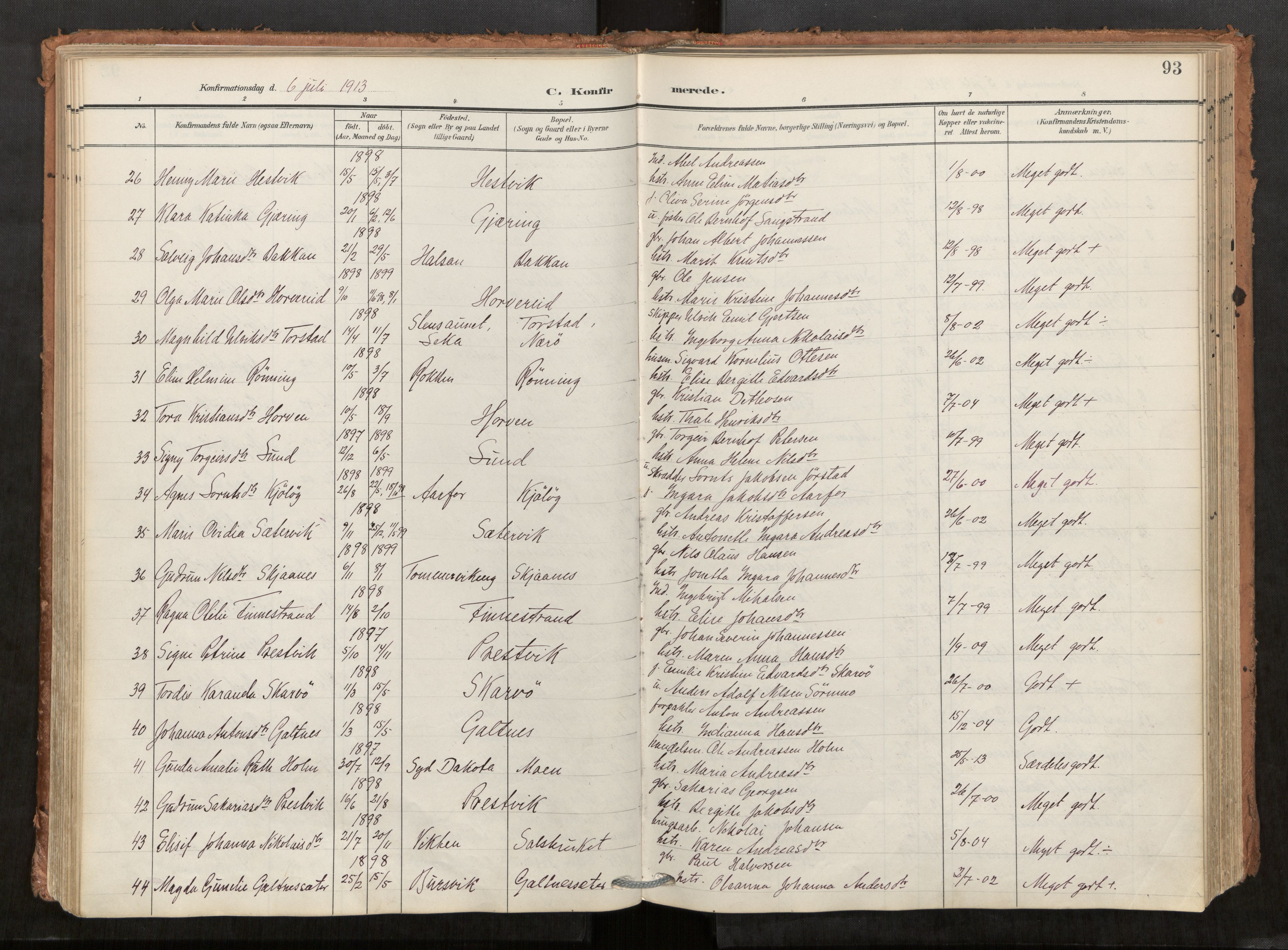 Kolvereid sokneprestkontor, AV/SAT-A-1171/H/Ha/Haa/L0001: Parish register (official) no. 1, 1903-1922, p. 93