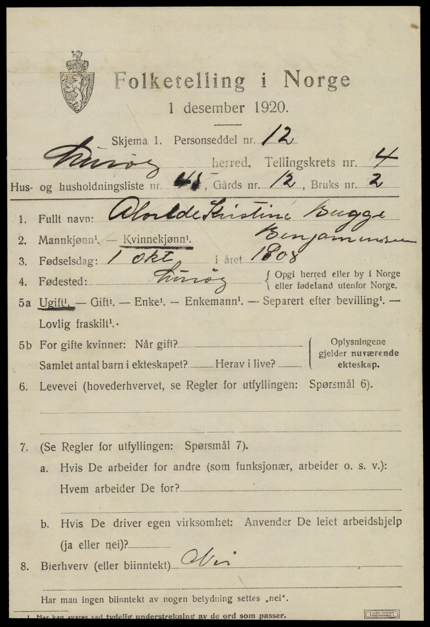 SAT, 1920 census for Lurøy, 1920, p. 2609