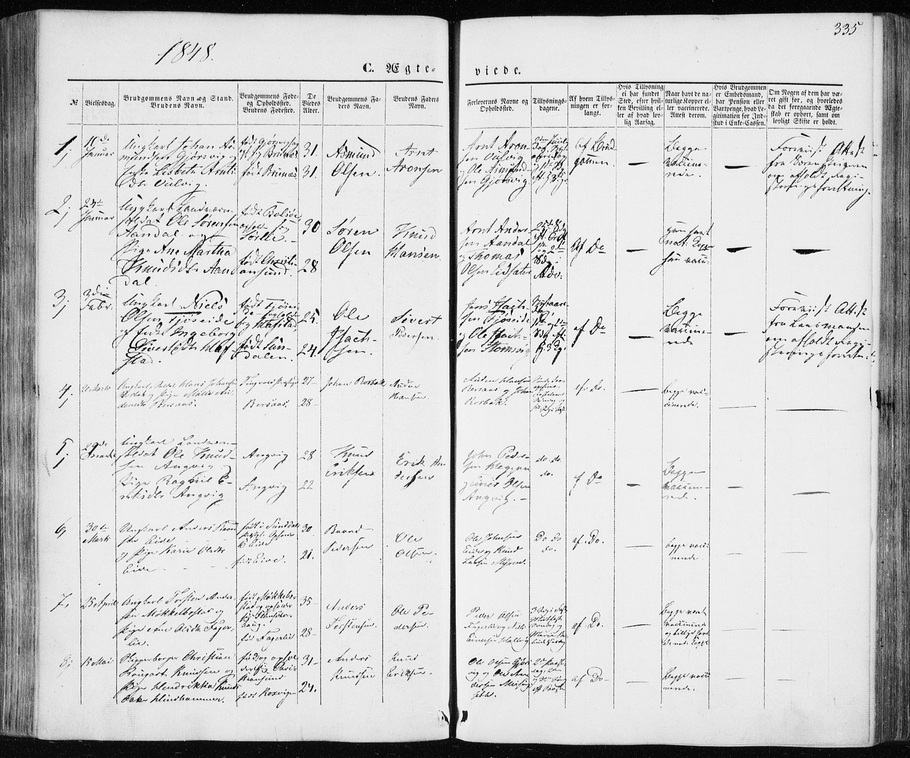 Ministerialprotokoller, klokkerbøker og fødselsregistre - Møre og Romsdal, SAT/A-1454/586/L0984: Parish register (official) no. 586A10, 1844-1856, p. 335