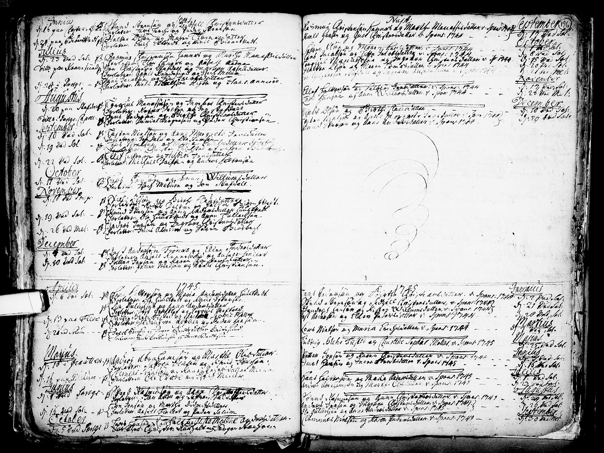 Solum kirkebøker, SAKO/A-306/F/Fa/L0002: Parish register (official) no. I 2, 1713-1761, p. 196