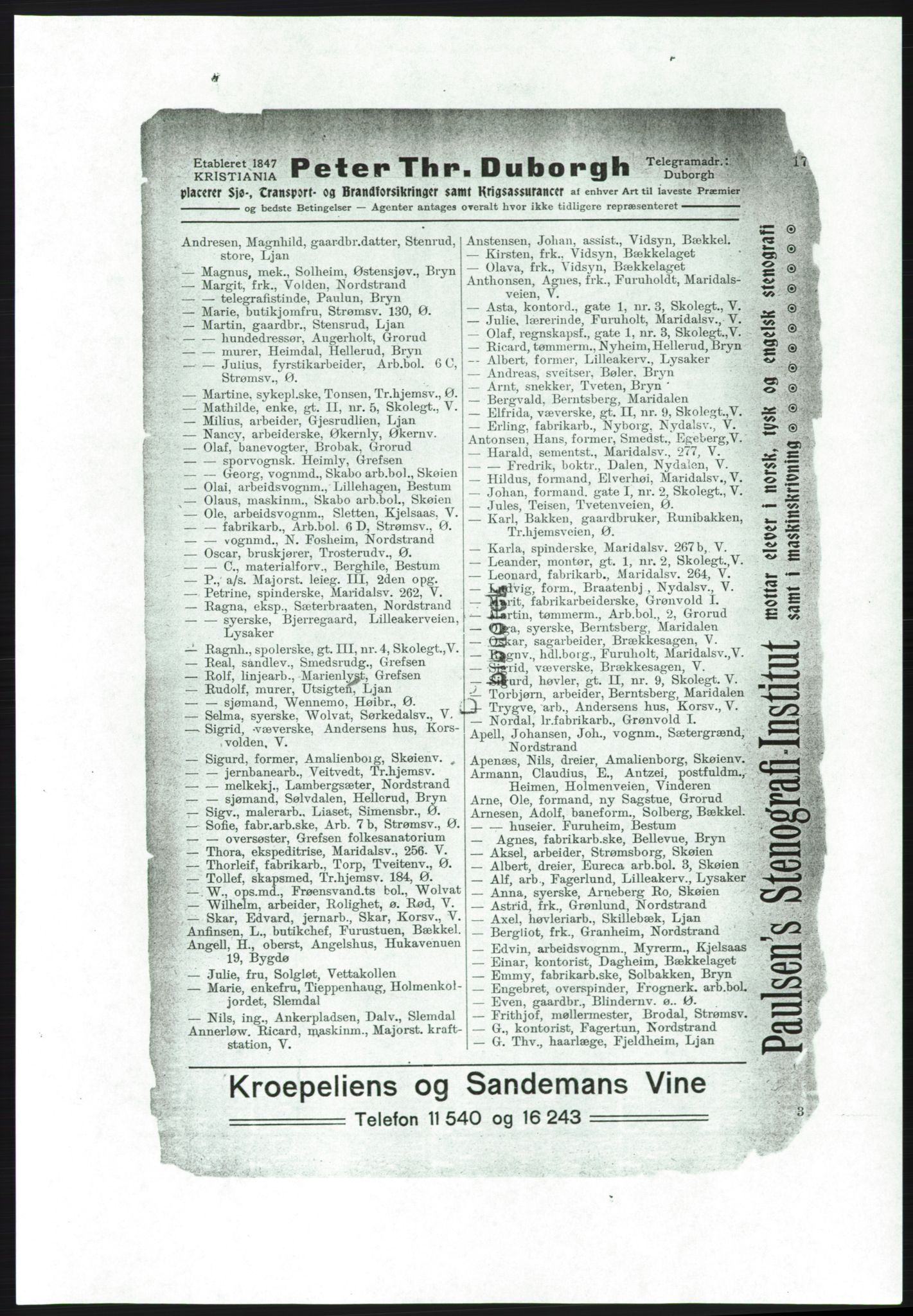 Aker adressebok/adressekalender, PUBL/001/A/001: Akers adressebok, 1916-1917, p. 17