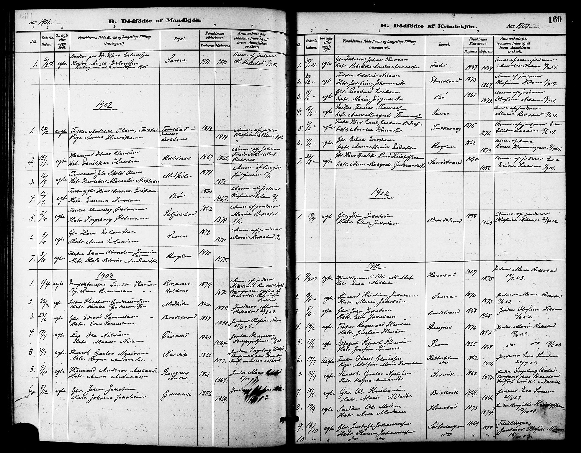 Trondenes sokneprestkontor, AV/SATØ-S-1319/H/Hb/L0011klokker: Parish register (copy) no. 11, 1891-1906, p. 169