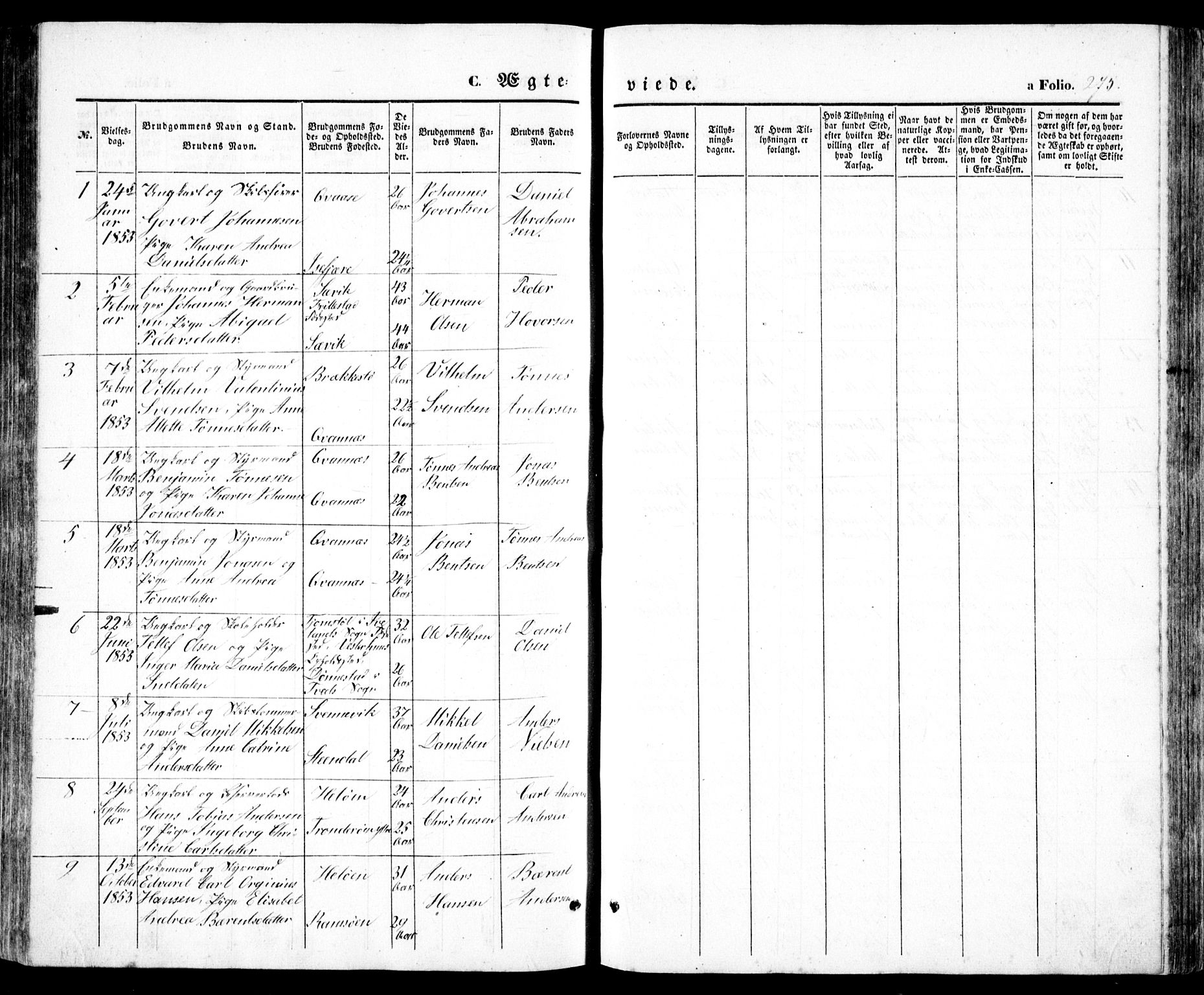 Høvåg sokneprestkontor, SAK/1111-0025/F/Fb/L0002: Parish register (copy) no. B 2, 1847-1869, p. 275