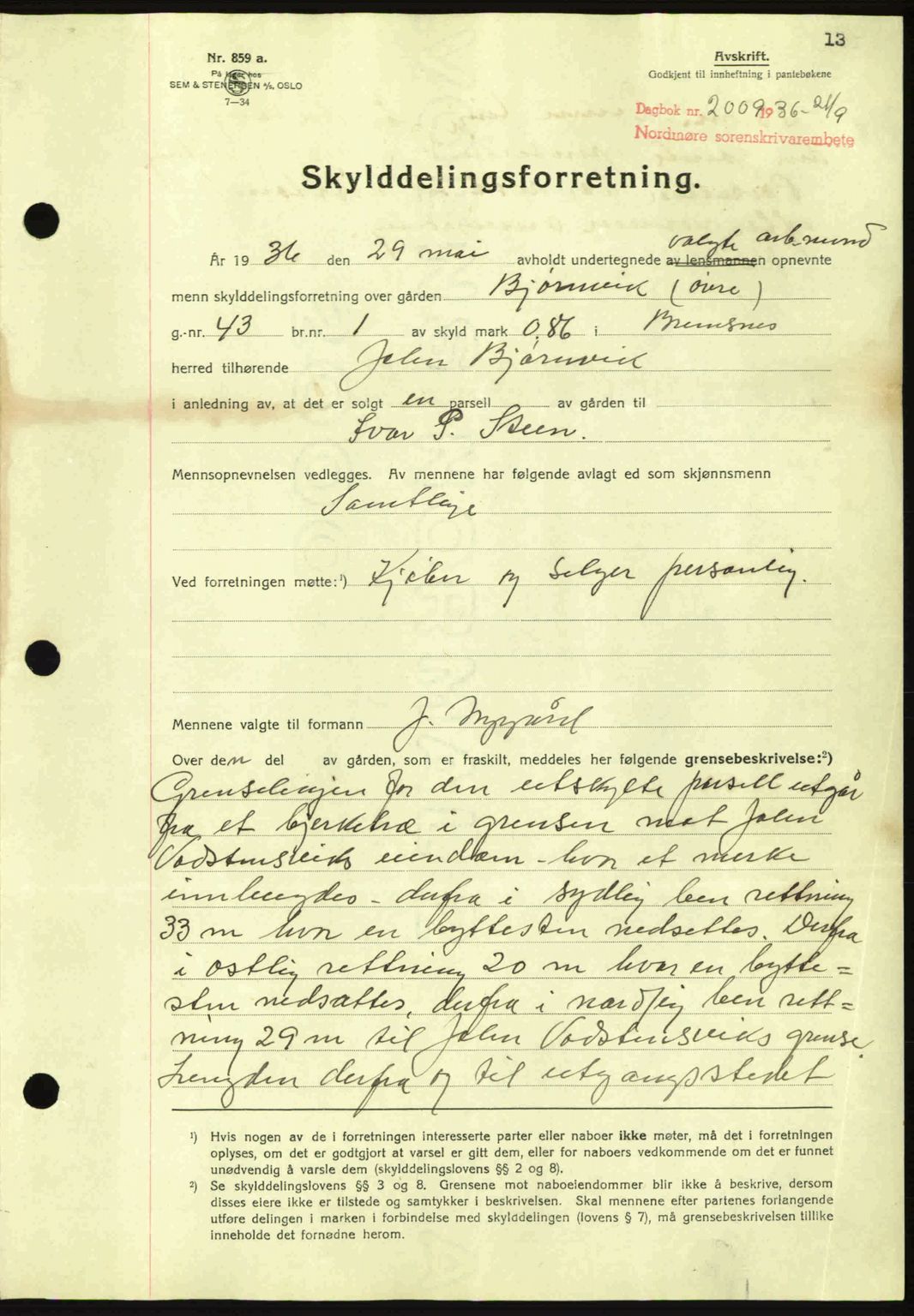 Nordmøre sorenskriveri, AV/SAT-A-4132/1/2/2Ca: Mortgage book no. A80, 1936-1937, Diary no: : 2009/1936