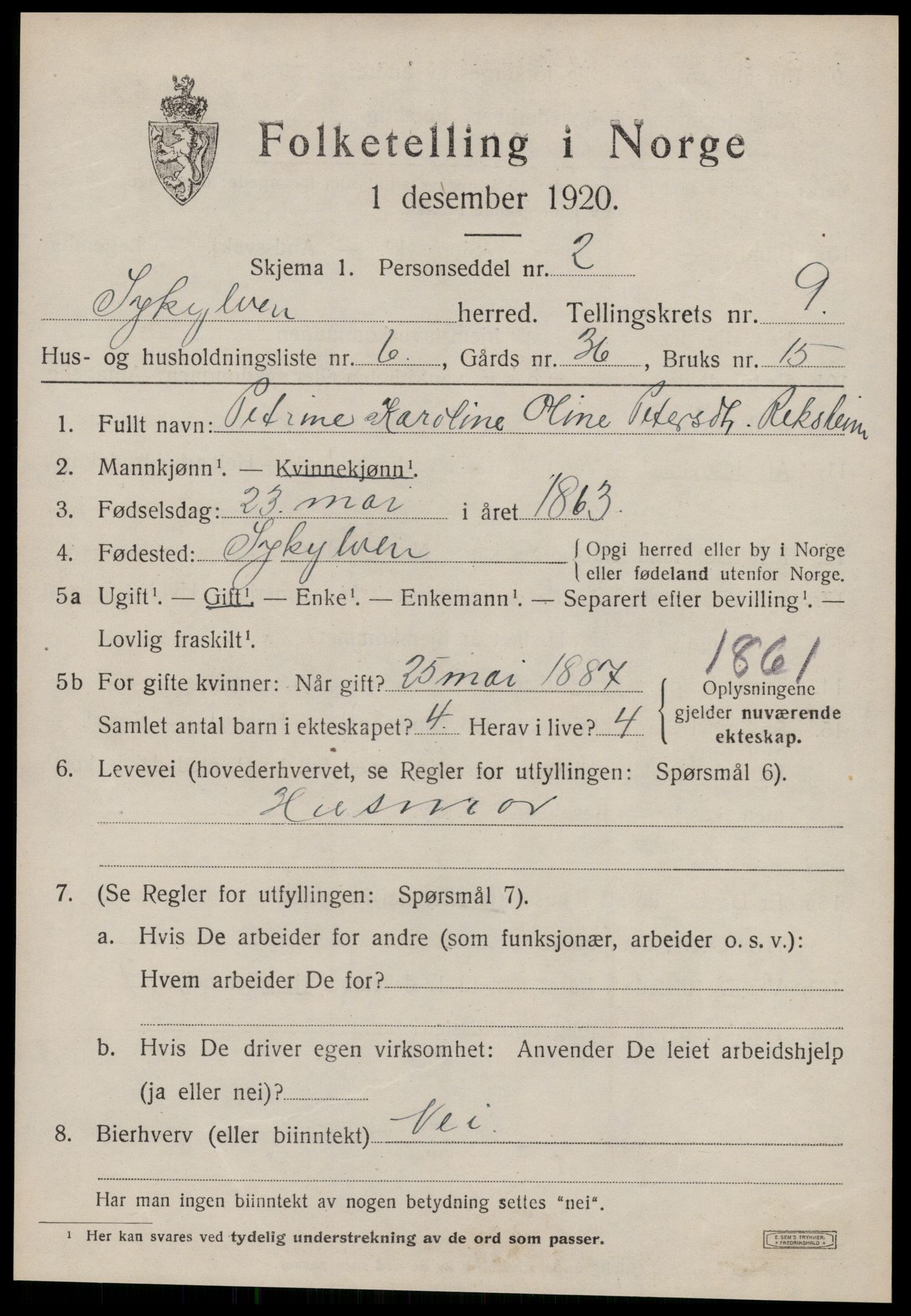 SAT, 1920 census for Sykkylven, 1920, p. 4745