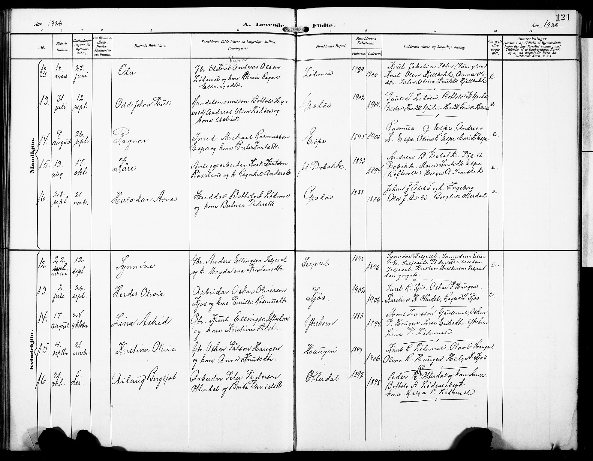 Hornindal sokneprestembete, SAB/A-82401/H/Hab: Parish register (copy) no. A 2, 1894-1927, p. 121