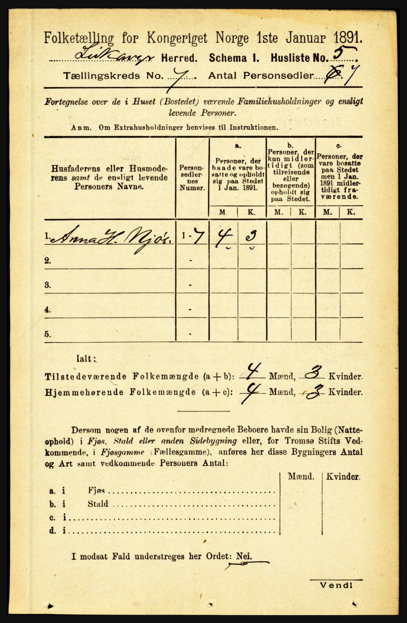 RA, 1891 census for 1419 Leikanger, 1891, p. 1308