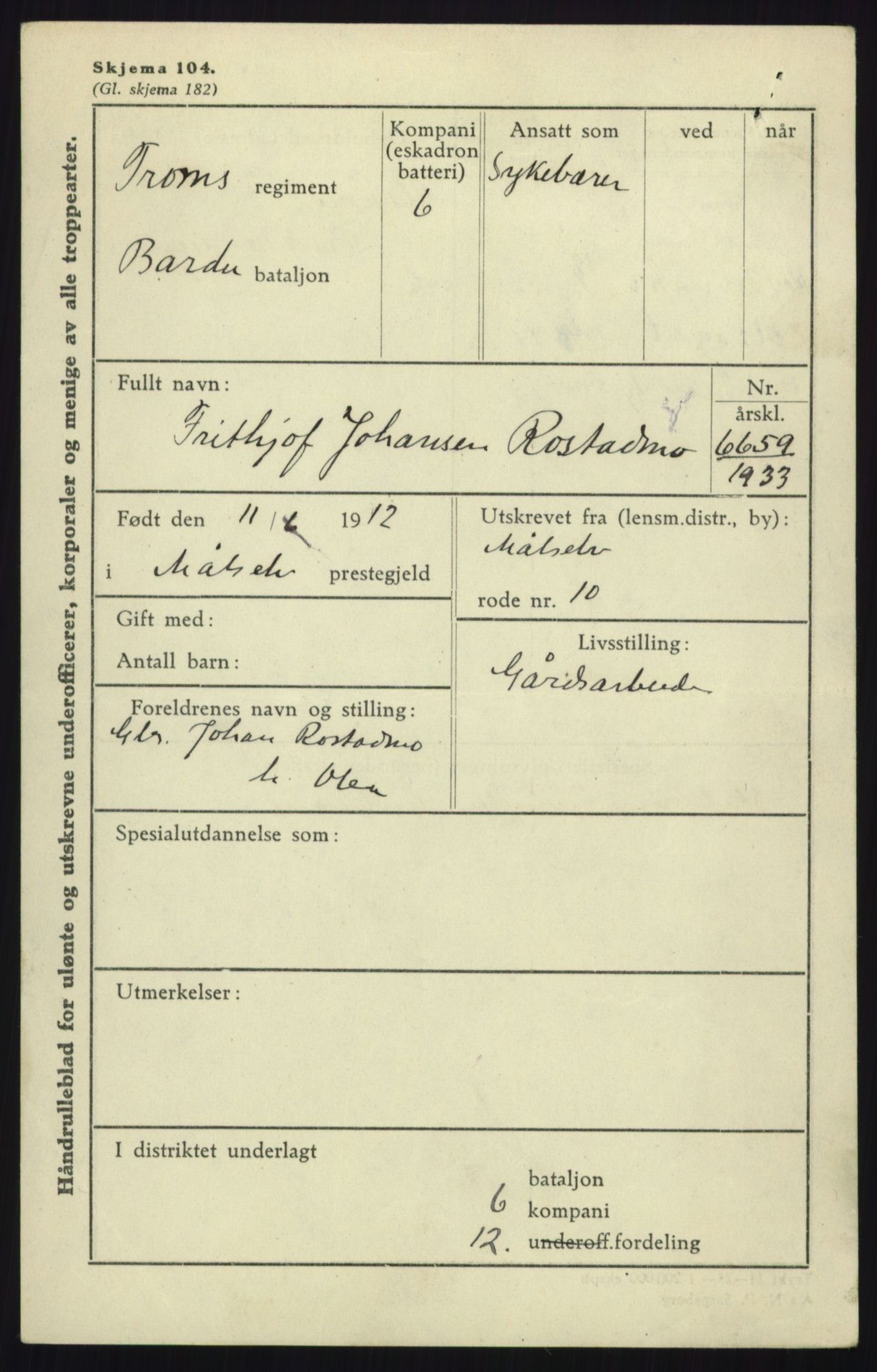 Forsvaret, Troms infanteriregiment nr. 16, AV/RA-RAFA-3146/P/Pa/L0017: Rulleblad for regimentets menige mannskaper, årsklasse 1933, 1933, p. 1109