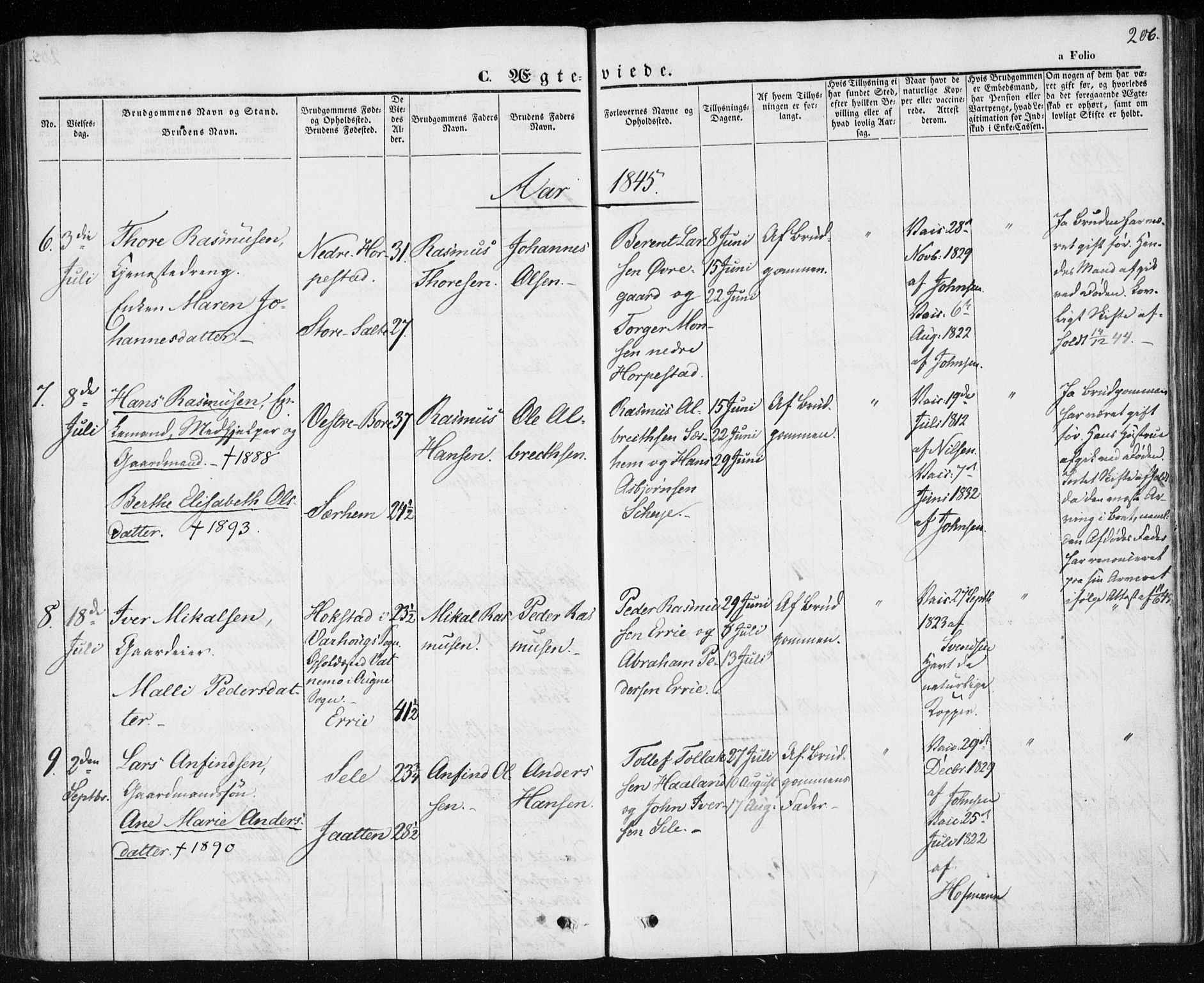 Klepp sokneprestkontor, SAST/A-101803/001/3/30BA/L0004: Parish register (official) no. A 4, 1842-1852, p. 206