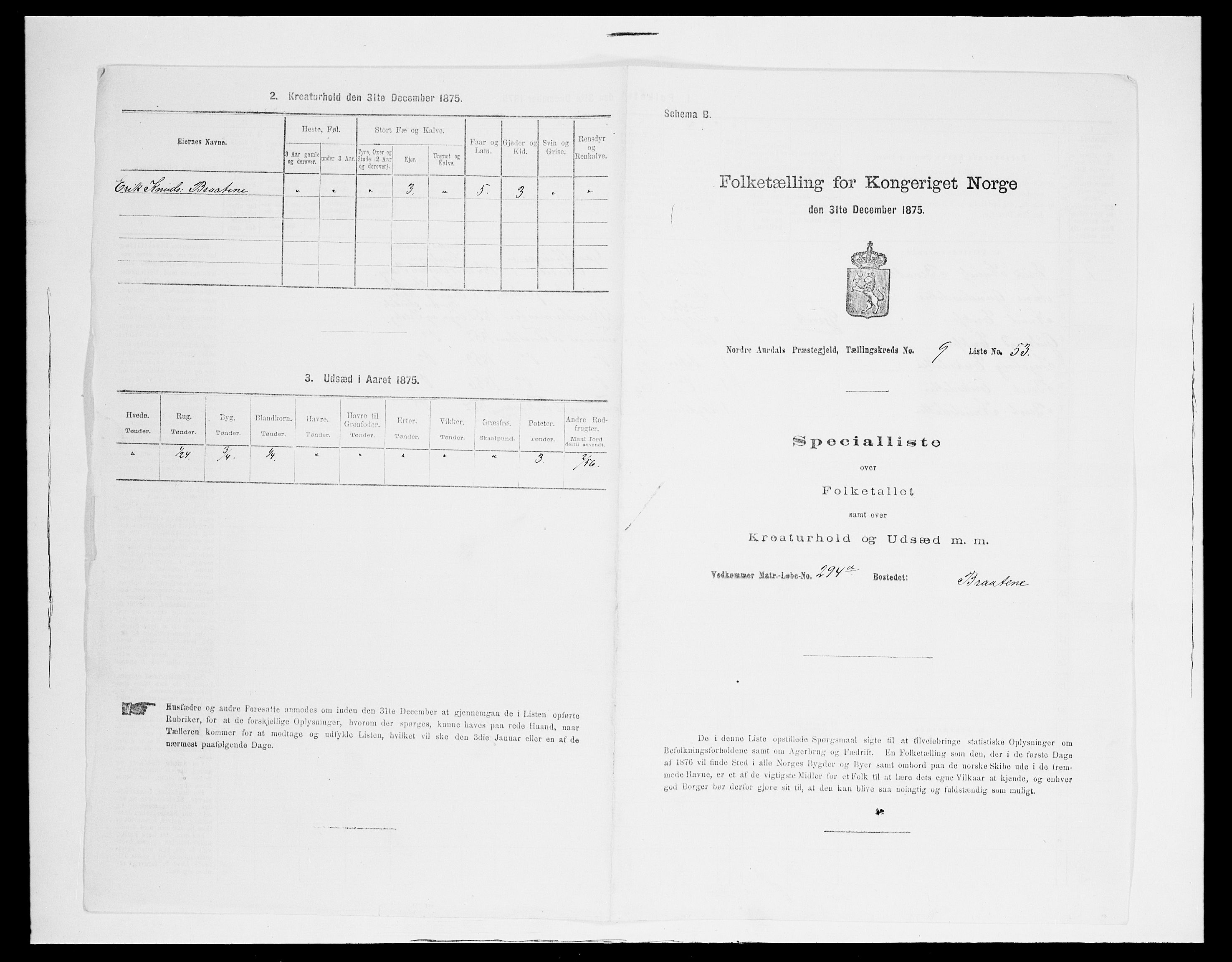 SAH, 1875 census for 0542P Nord-Aurdal, 1875, p. 1594