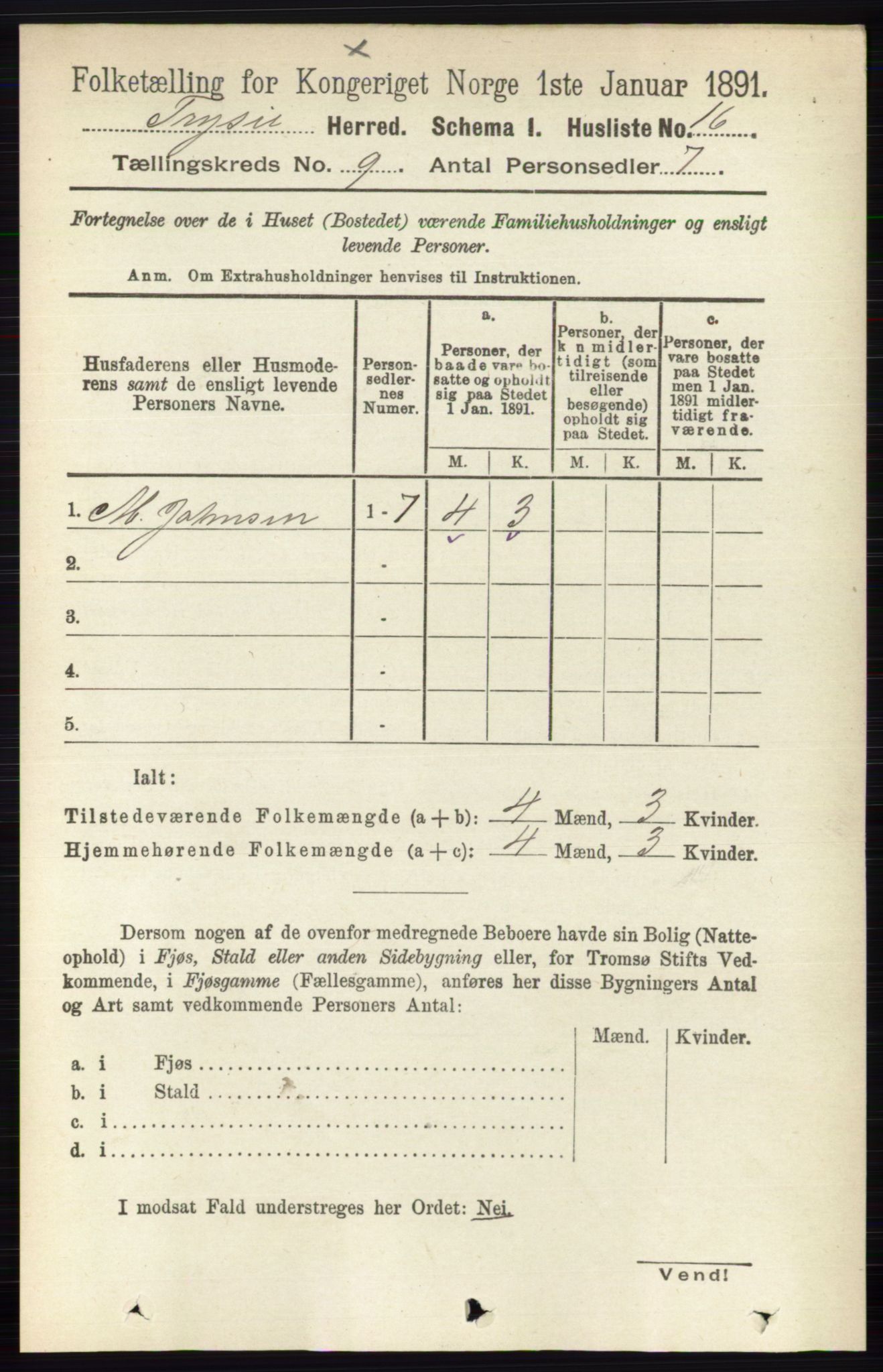 RA, 1891 census for 0428 Trysil, 1891, p. 4110