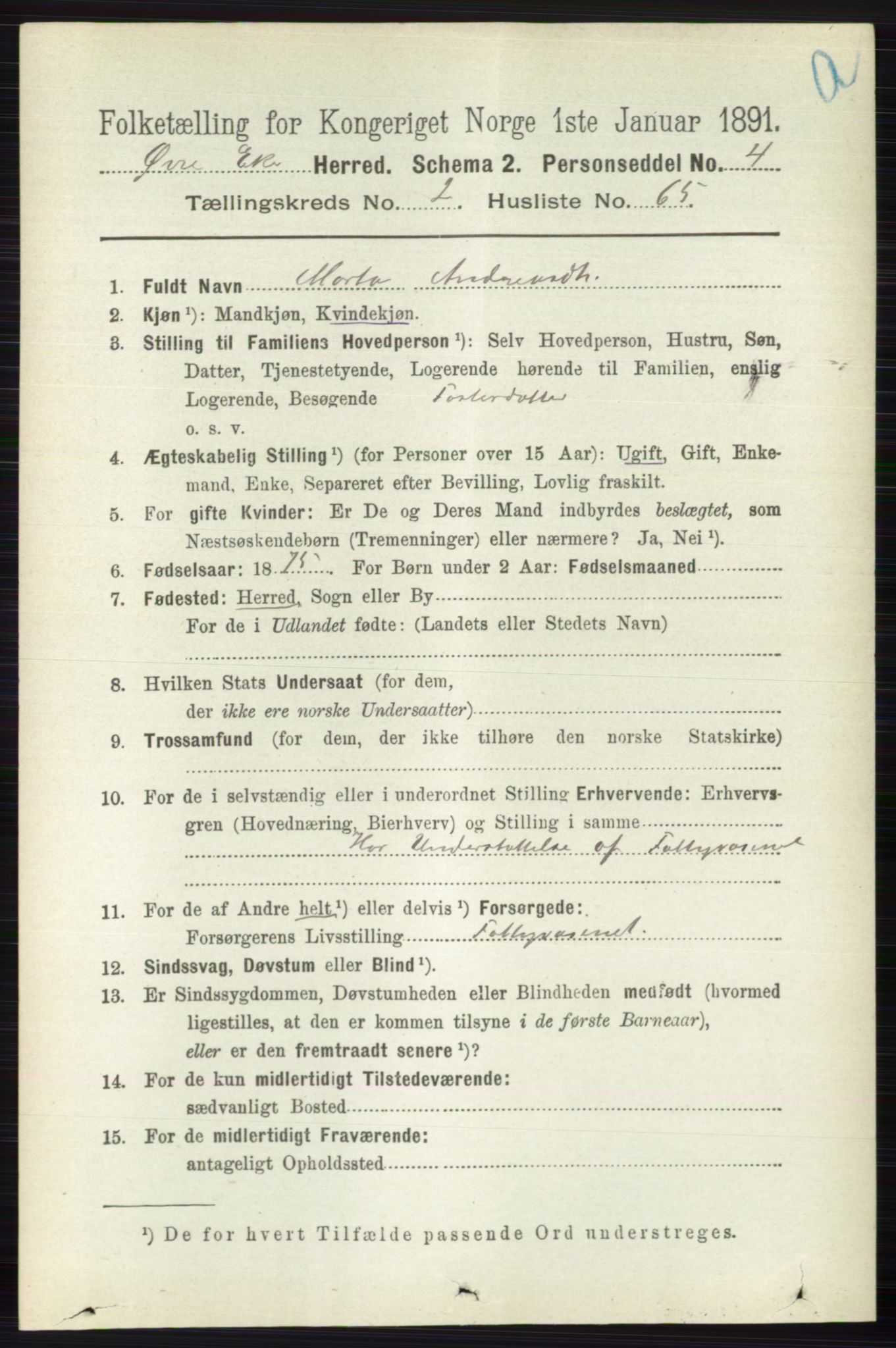 RA, 1891 census for 0624 Øvre Eiker, 1891, p. 913