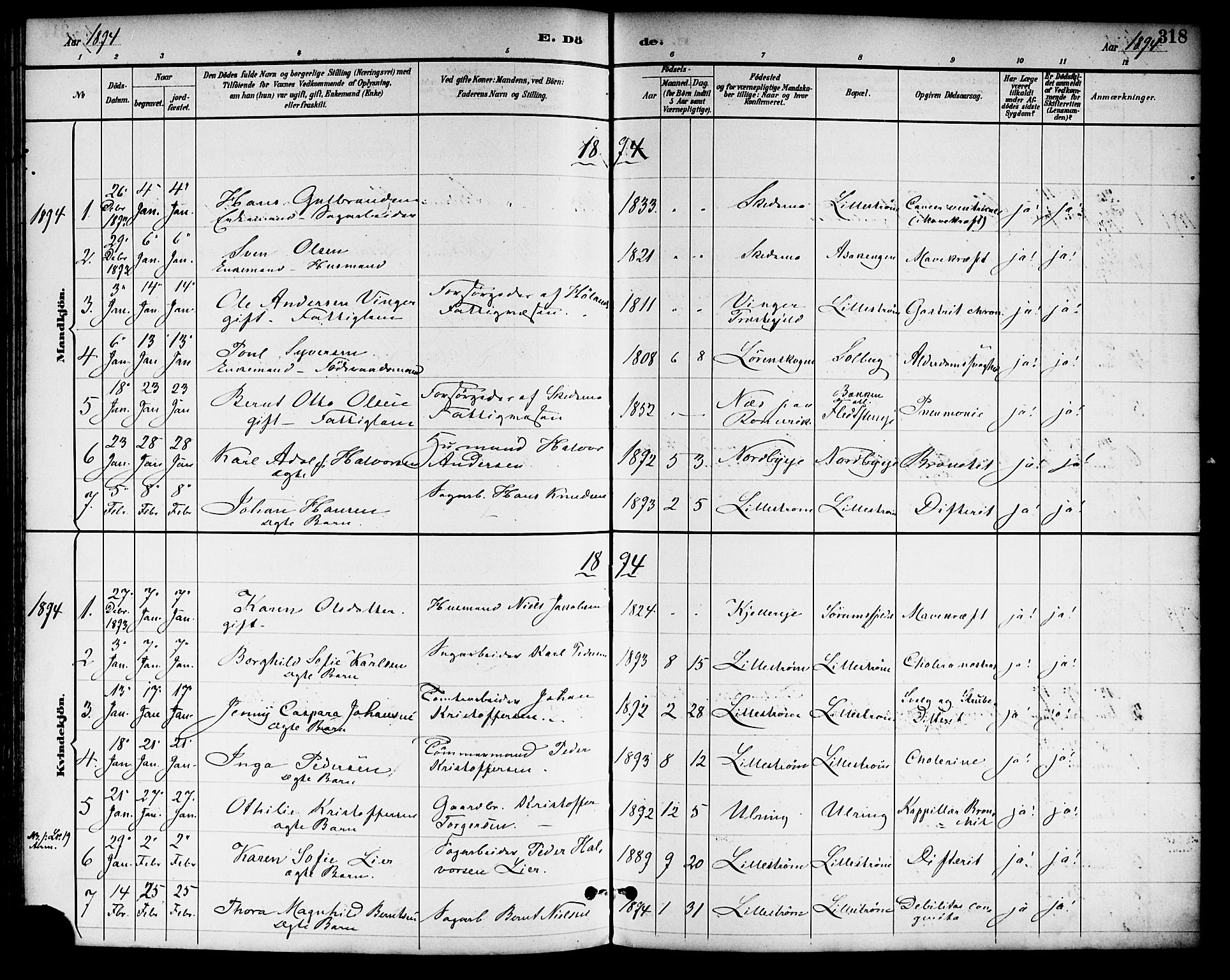 Skedsmo prestekontor Kirkebøker, SAO/A-10033a/F/Fa/L0014: Parish register (official) no. I 14, 1892-1901, p. 318