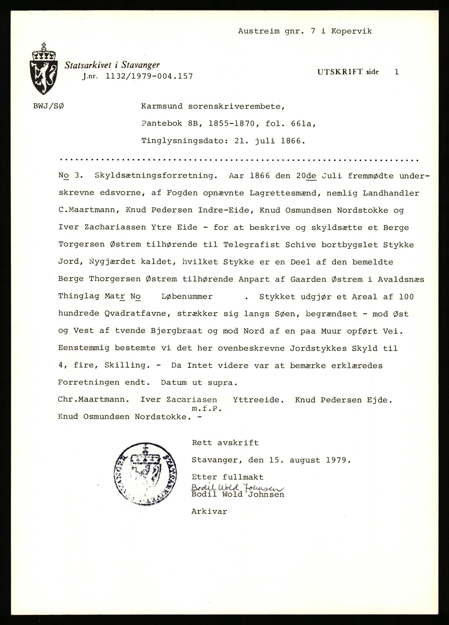 Statsarkivet i Stavanger, AV/SAST-A-101971/03/Y/Yj/L0005: Avskrifter sortert etter gårdsnavn: Austreim - Avinskei, 1750-1930, p. 34