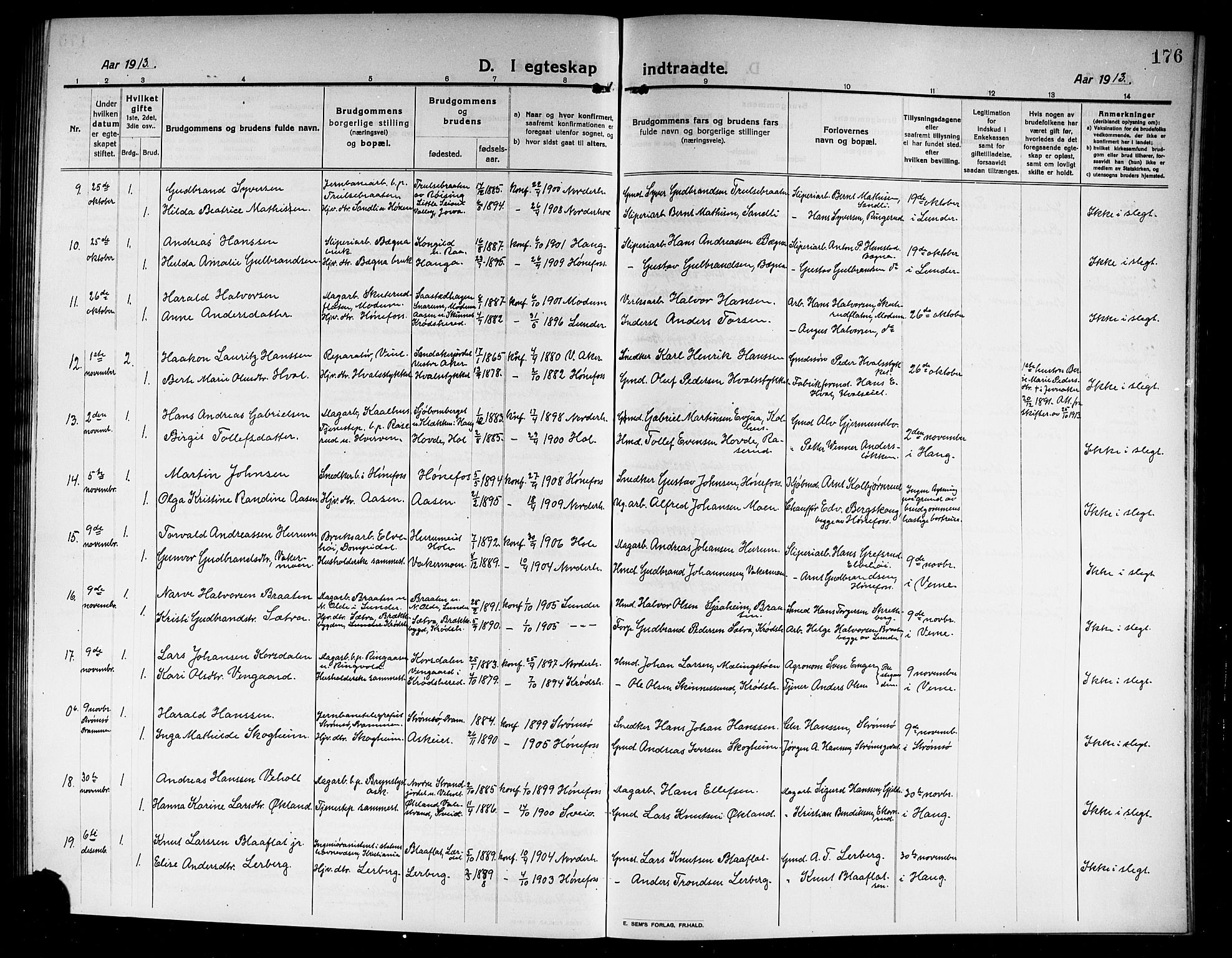 Norderhov kirkebøker, AV/SAKO-A-237/G/Ga/L0009: Parish register (copy) no. I 9, 1913-1920, p. 176