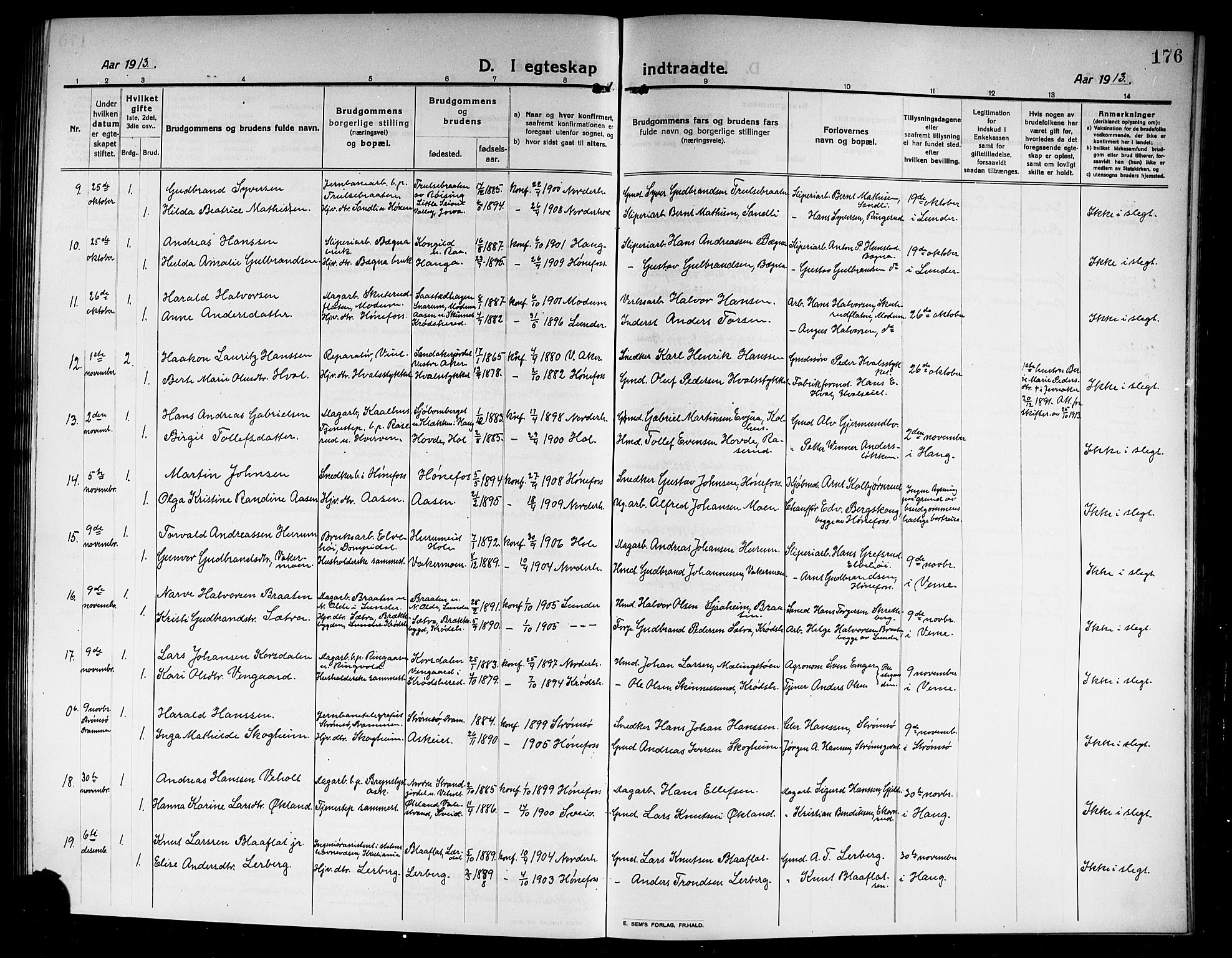 Norderhov kirkebøker, SAKO/A-237/G/Ga/L0009: Parish register (copy) no. I 9, 1913-1920, p. 176