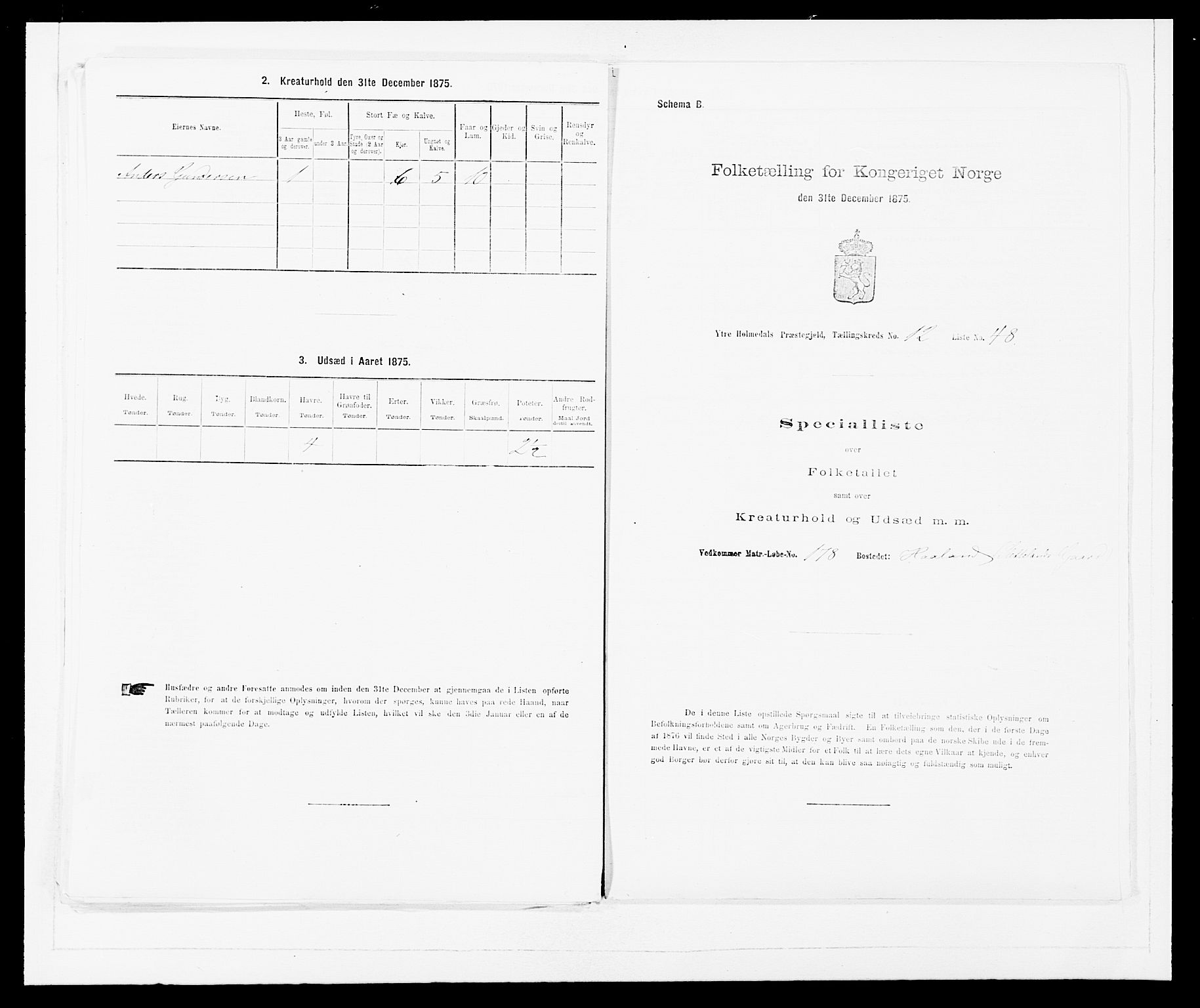 SAB, 1875 census for 1429P Ytre Holmedal, 1875, p. 857