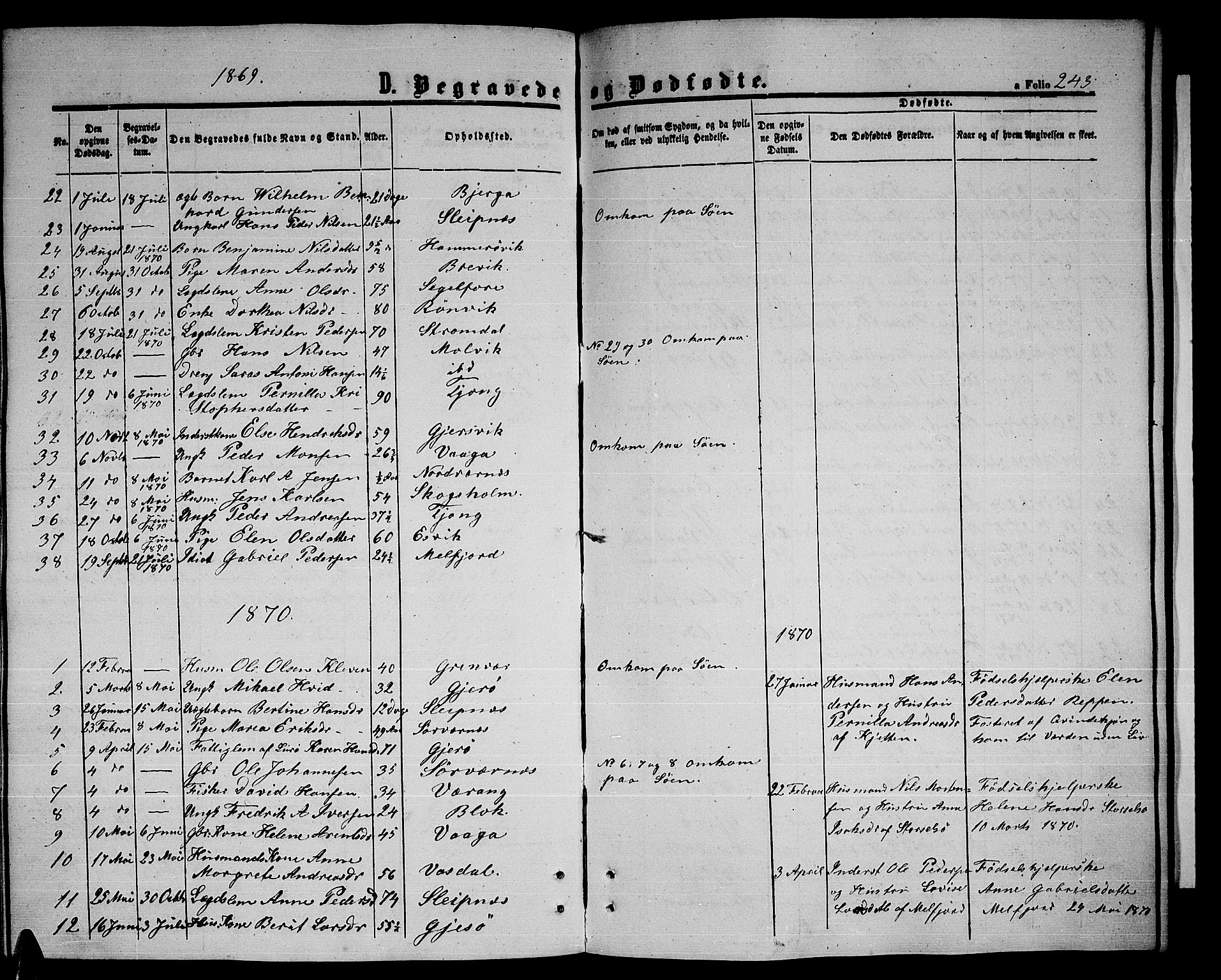 Ministerialprotokoller, klokkerbøker og fødselsregistre - Nordland, SAT/A-1459/841/L0619: Parish register (copy) no. 841C03, 1856-1876, p. 243