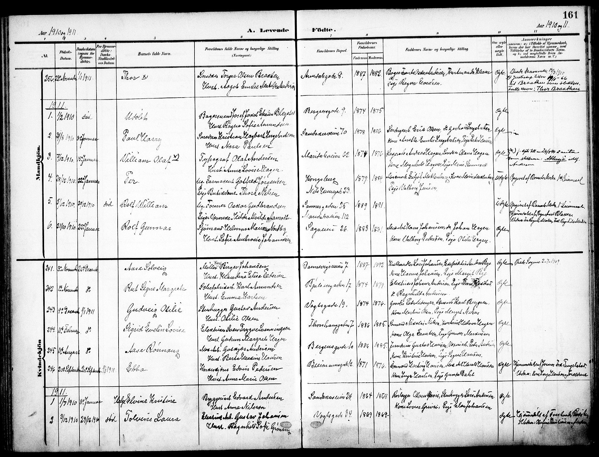 Sagene prestekontor Kirkebøker, SAO/A-10796/F/L0007: Parish register (official) no. 7, 1905-1915, p. 161