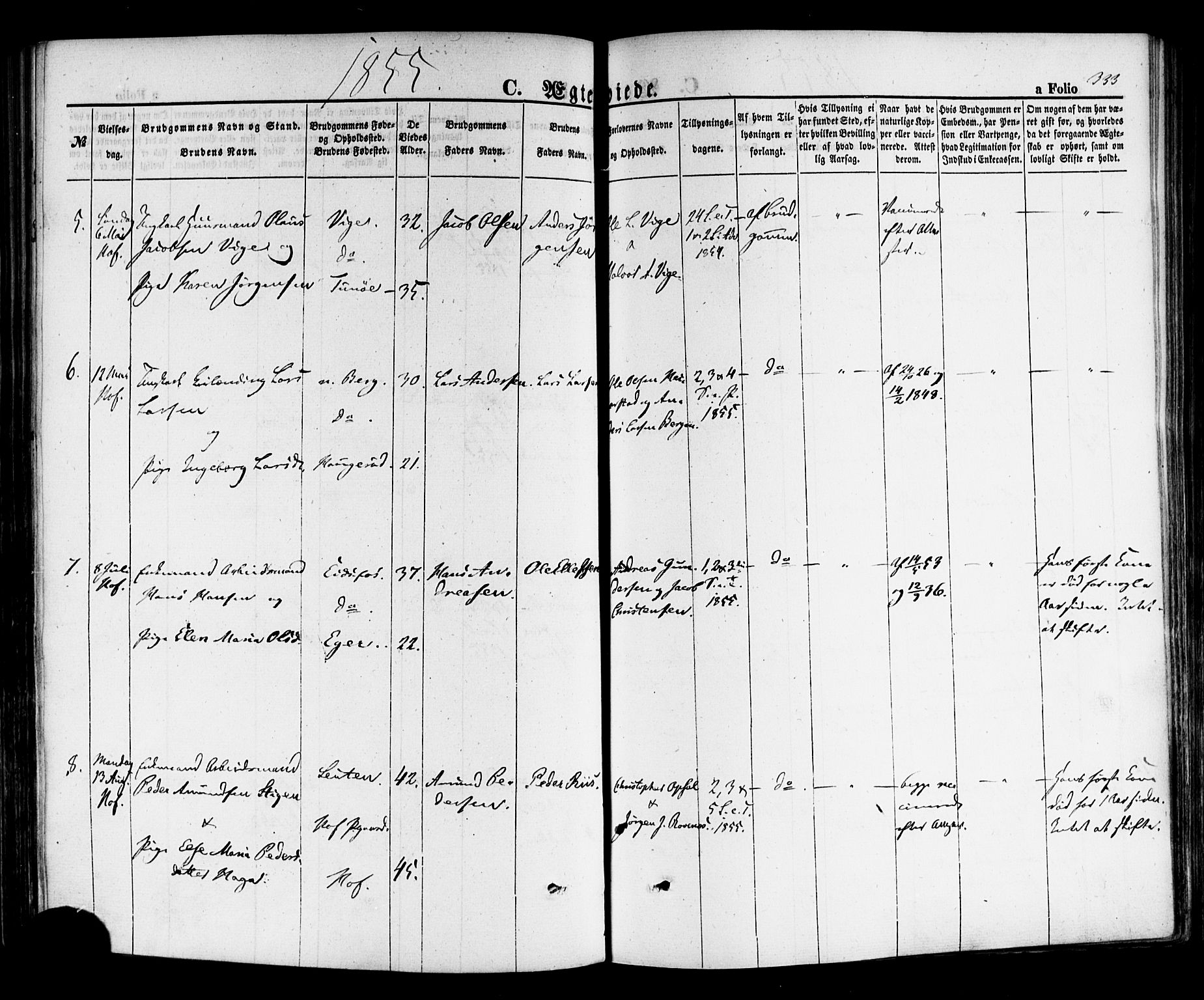 Hof kirkebøker, AV/SAKO-A-64/F/Fa/L0006: Parish register (official) no. I 6, 1851-1877, p. 333