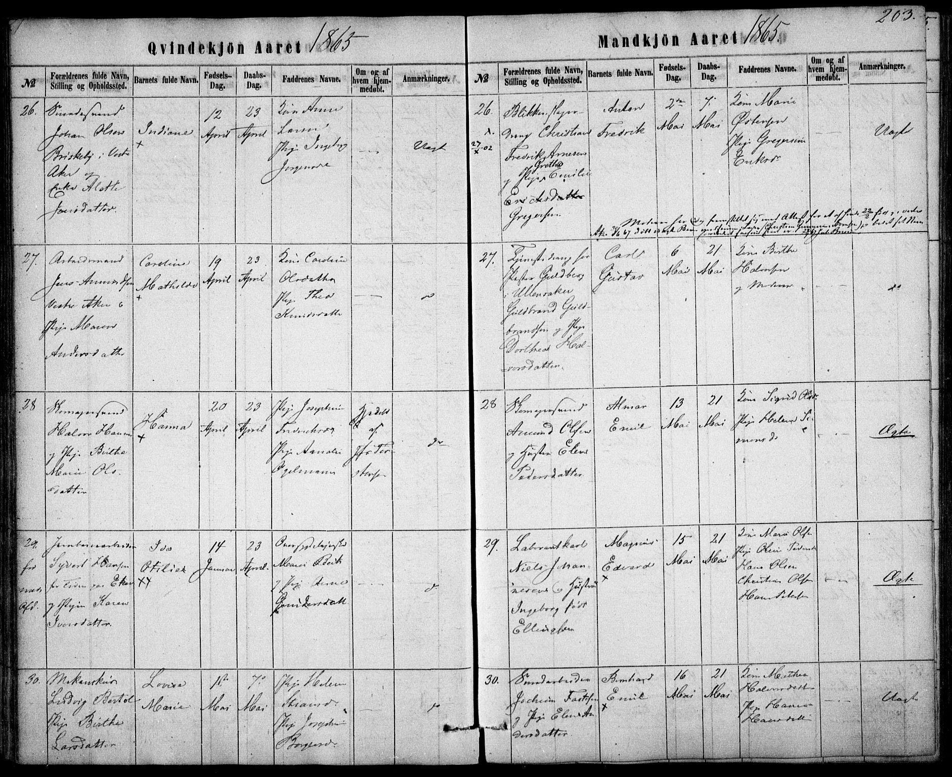 Rikshospitalet prestekontor Kirkebøker, AV/SAO-A-10309b/F/L0004: Parish register (official) no. 4, 1853-1870, p. 203