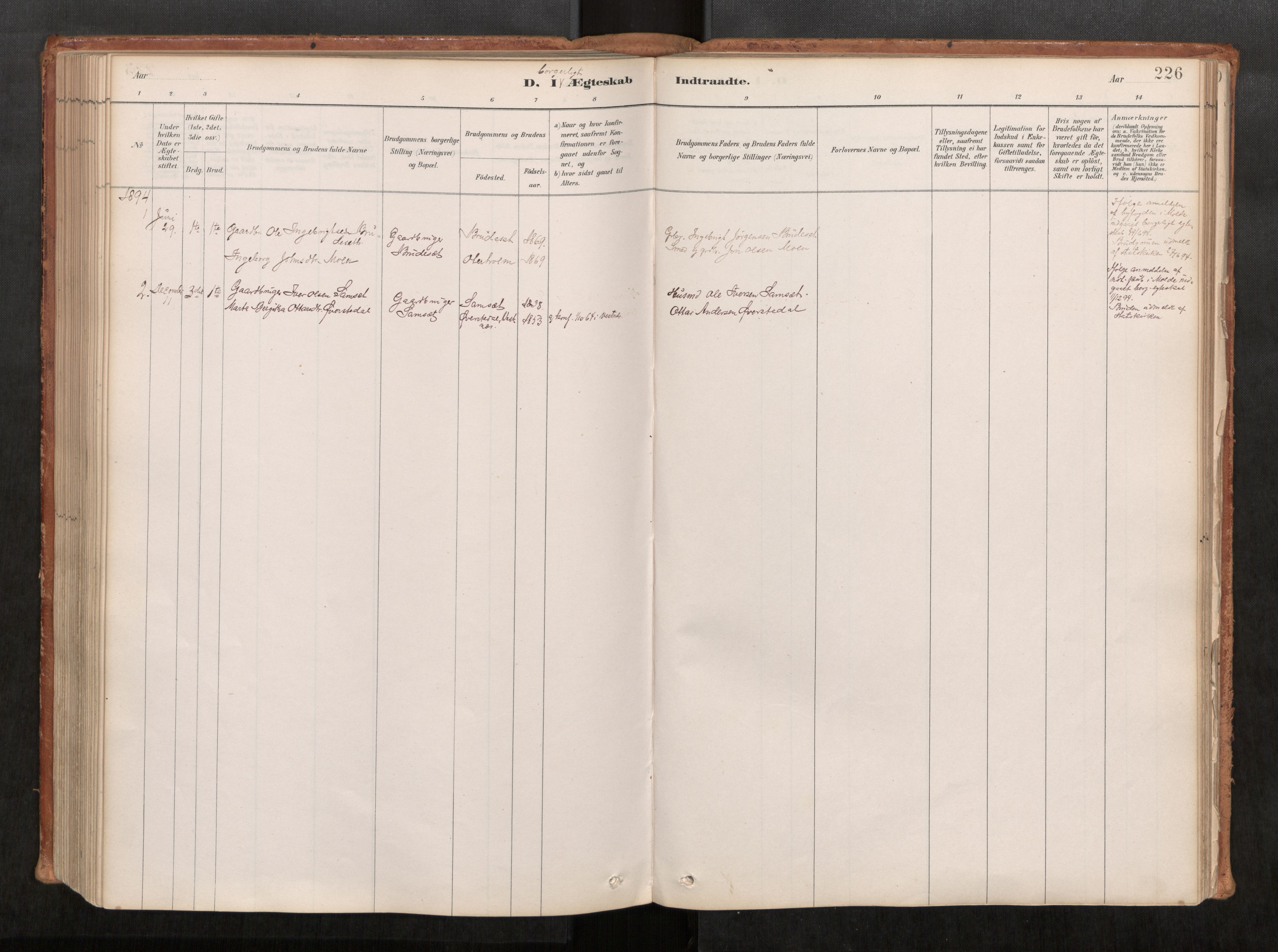 Ministerialprotokoller, klokkerbøker og fødselsregistre - Møre og Romsdal, SAT/A-1454/543/L0568: Parish register (official) no. 543A03, 1885-1915, p. 226
