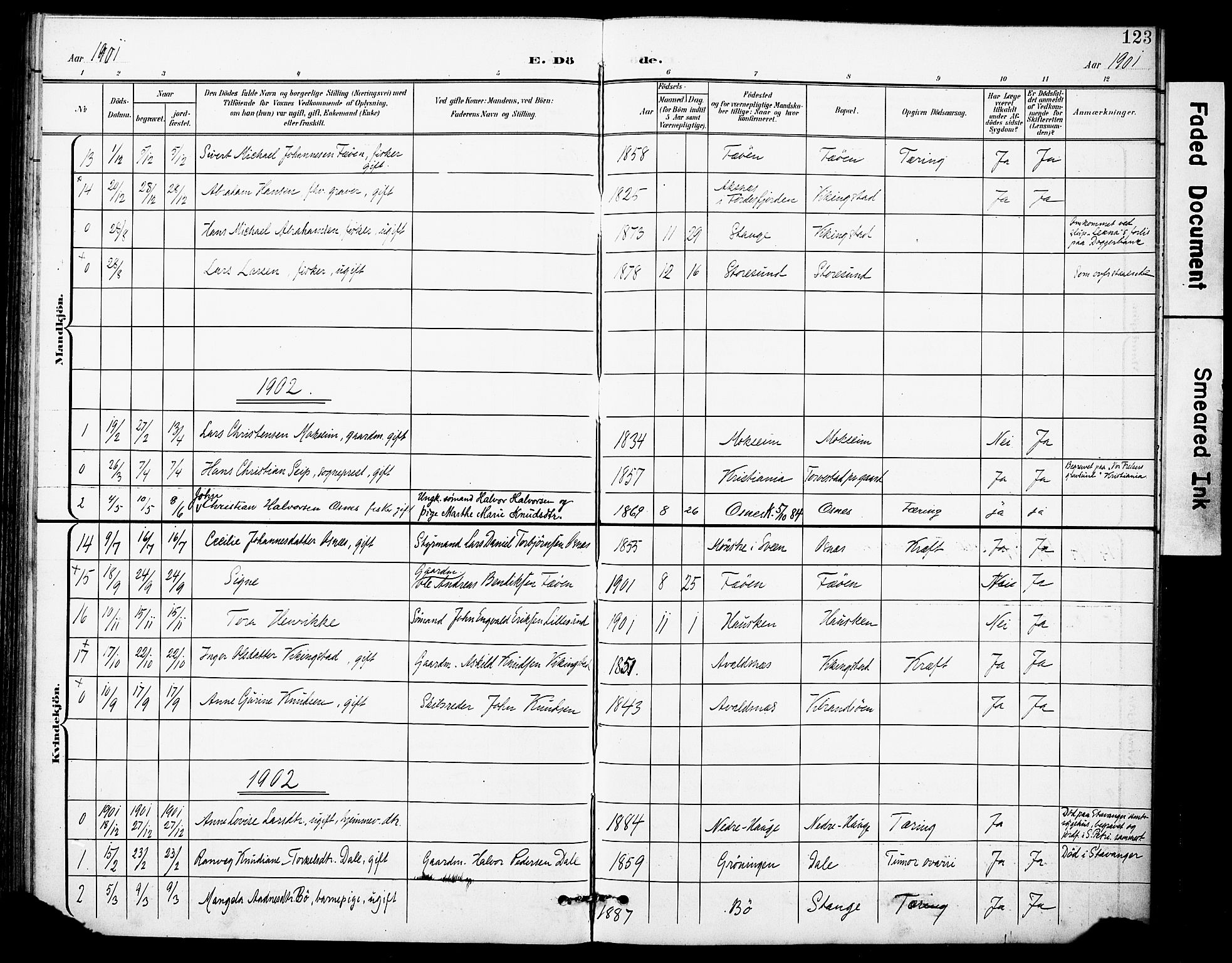 Torvastad sokneprestkontor, SAST/A -101857/H/Ha/Haa/L0017: Parish register (official) no. A 16, 1899-1911, p. 123