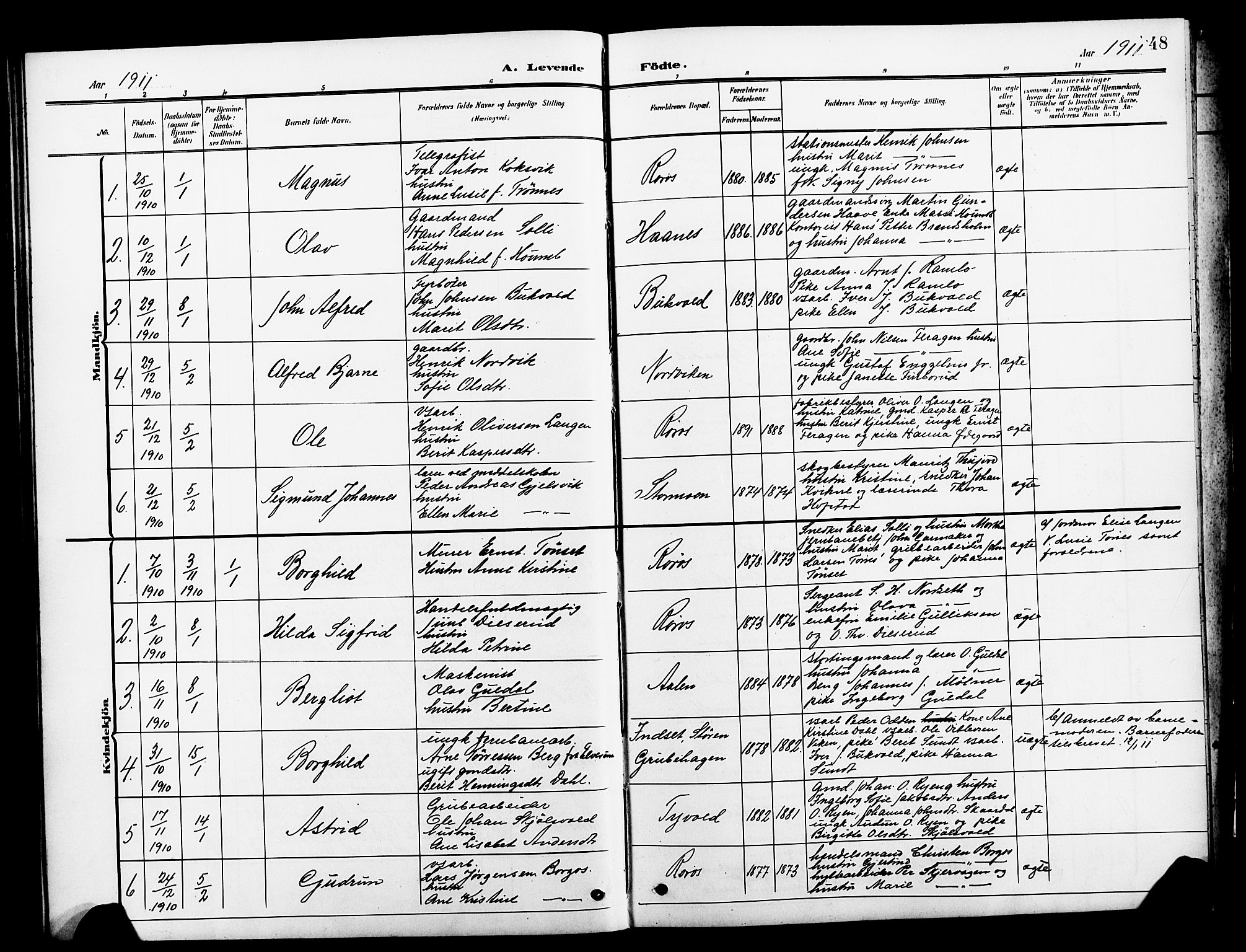 Ministerialprotokoller, klokkerbøker og fødselsregistre - Sør-Trøndelag, AV/SAT-A-1456/681/L0942: Parish register (copy) no. 681C06, 1906-1925, p. 48