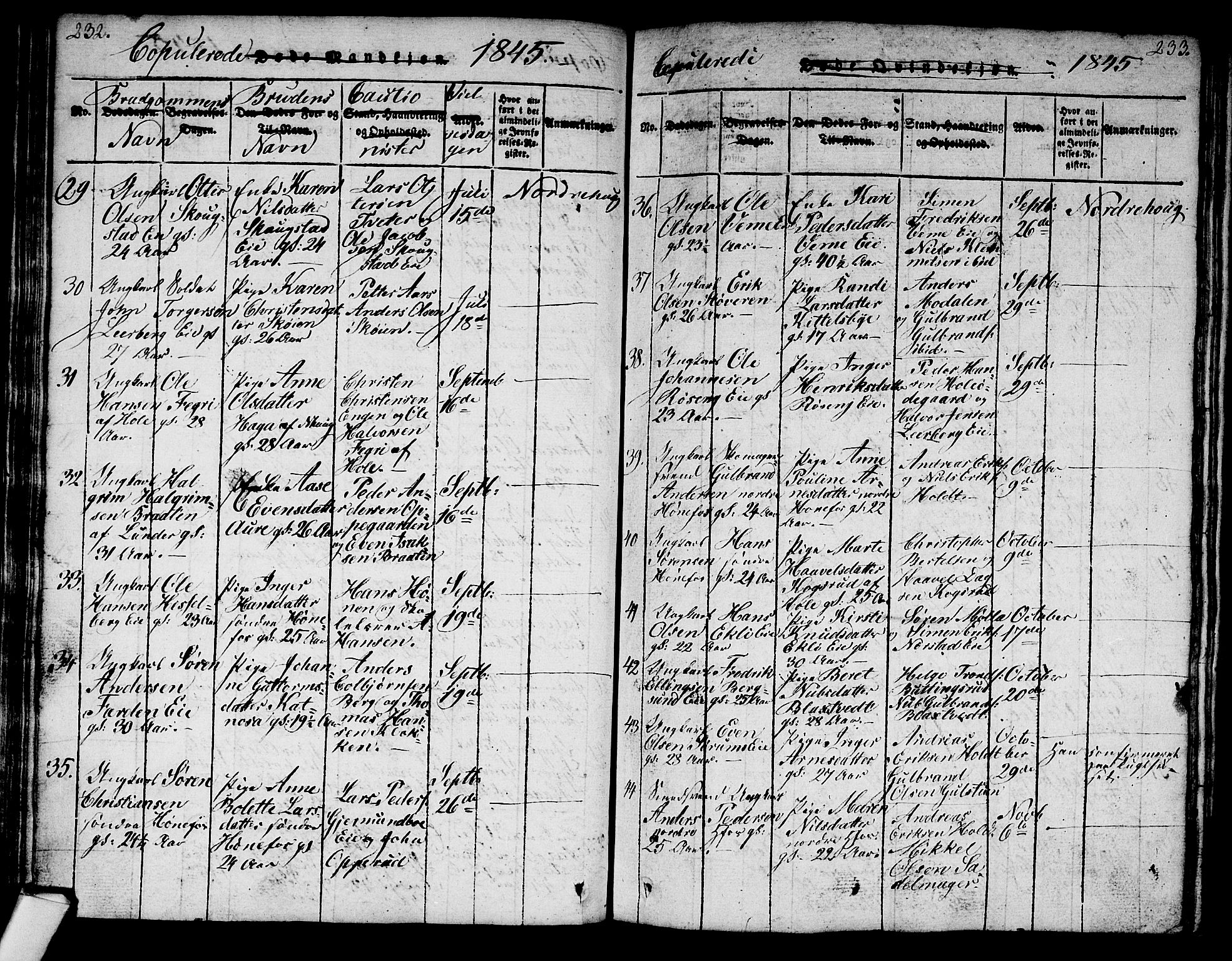 Norderhov kirkebøker, SAKO/A-237/G/Ga/L0003: Parish register (copy) no. I 3 /1, 1814-1876, p. 232-233