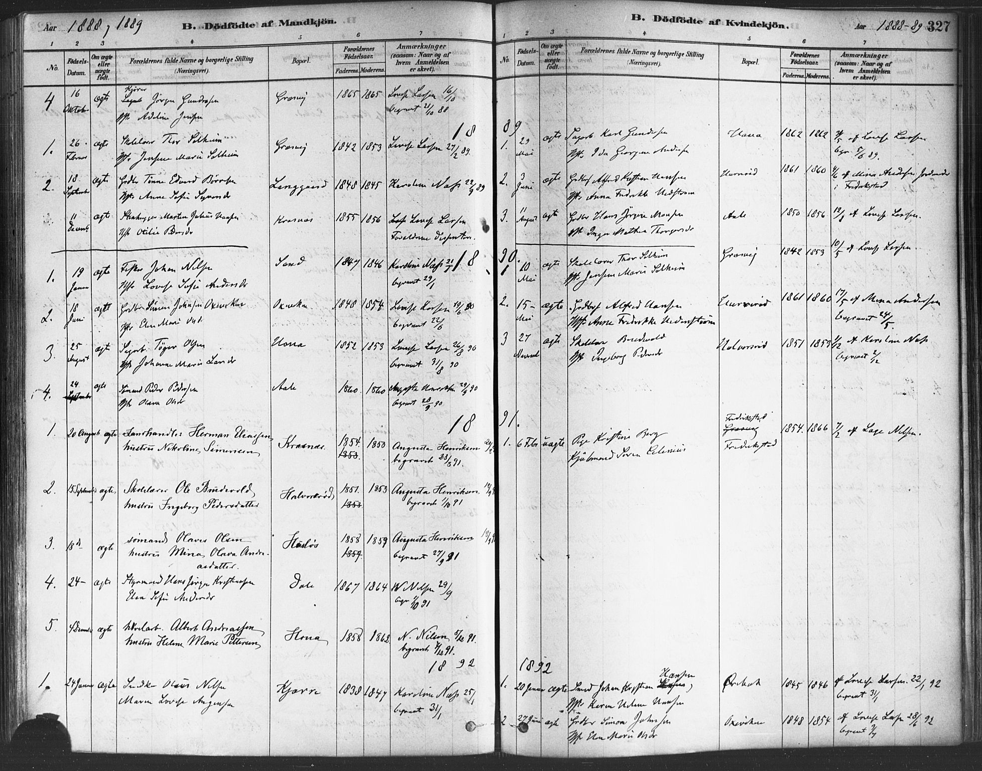 Onsøy prestekontor Kirkebøker, AV/SAO-A-10914/F/Fa/L0005: Parish register (official) no. I 5, 1878-1898, p. 327