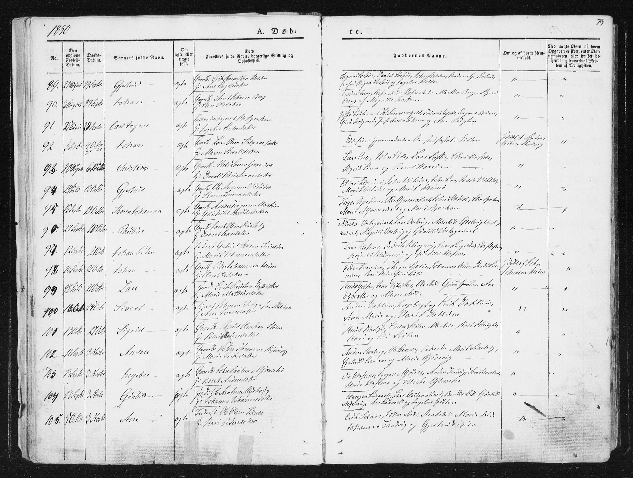 Ministerialprotokoller, klokkerbøker og fødselsregistre - Sør-Trøndelag, SAT/A-1456/630/L0493: Parish register (official) no. 630A06, 1841-1851, p. 73