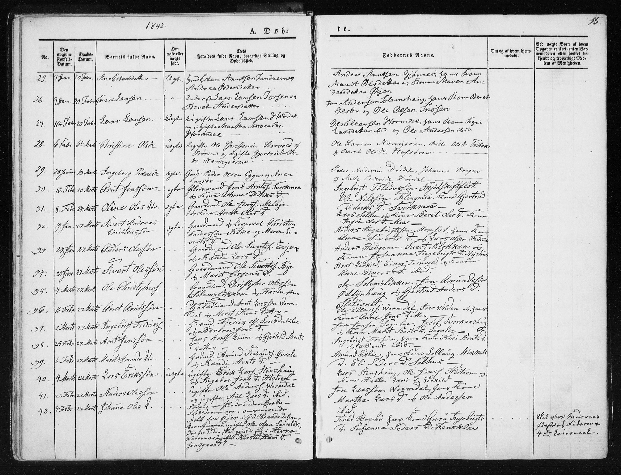 Ministerialprotokoller, klokkerbøker og fødselsregistre - Sør-Trøndelag, SAT/A-1456/668/L0805: Parish register (official) no. 668A05, 1840-1853, p. 15