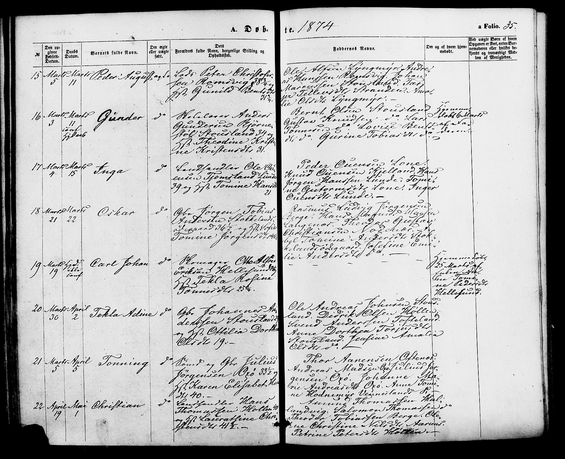 Søgne sokneprestkontor, SAK/1111-0037/F/Fa/Fab/L0011: Parish register (official) no. A 11, 1869-1879, p. 35