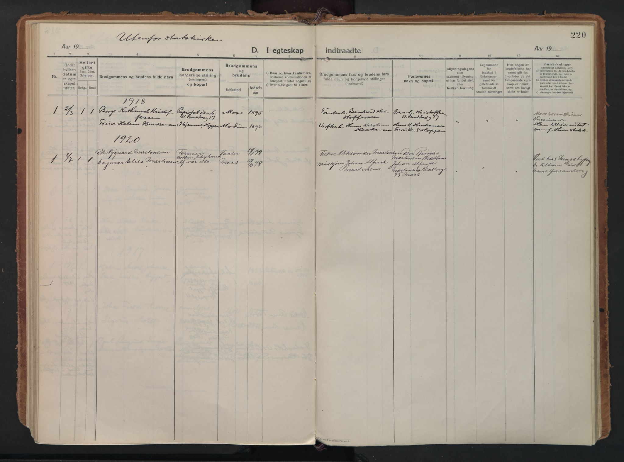 Moss prestekontor Kirkebøker, SAO/A-2003/F/Fc/L0004: Parish register (official) no. III 4, 1915-1929, p. 220