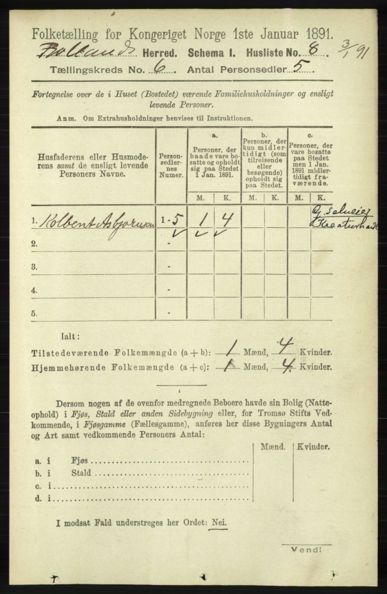 RA, 1891 census for 1036 Fjotland, 1891, p. 844