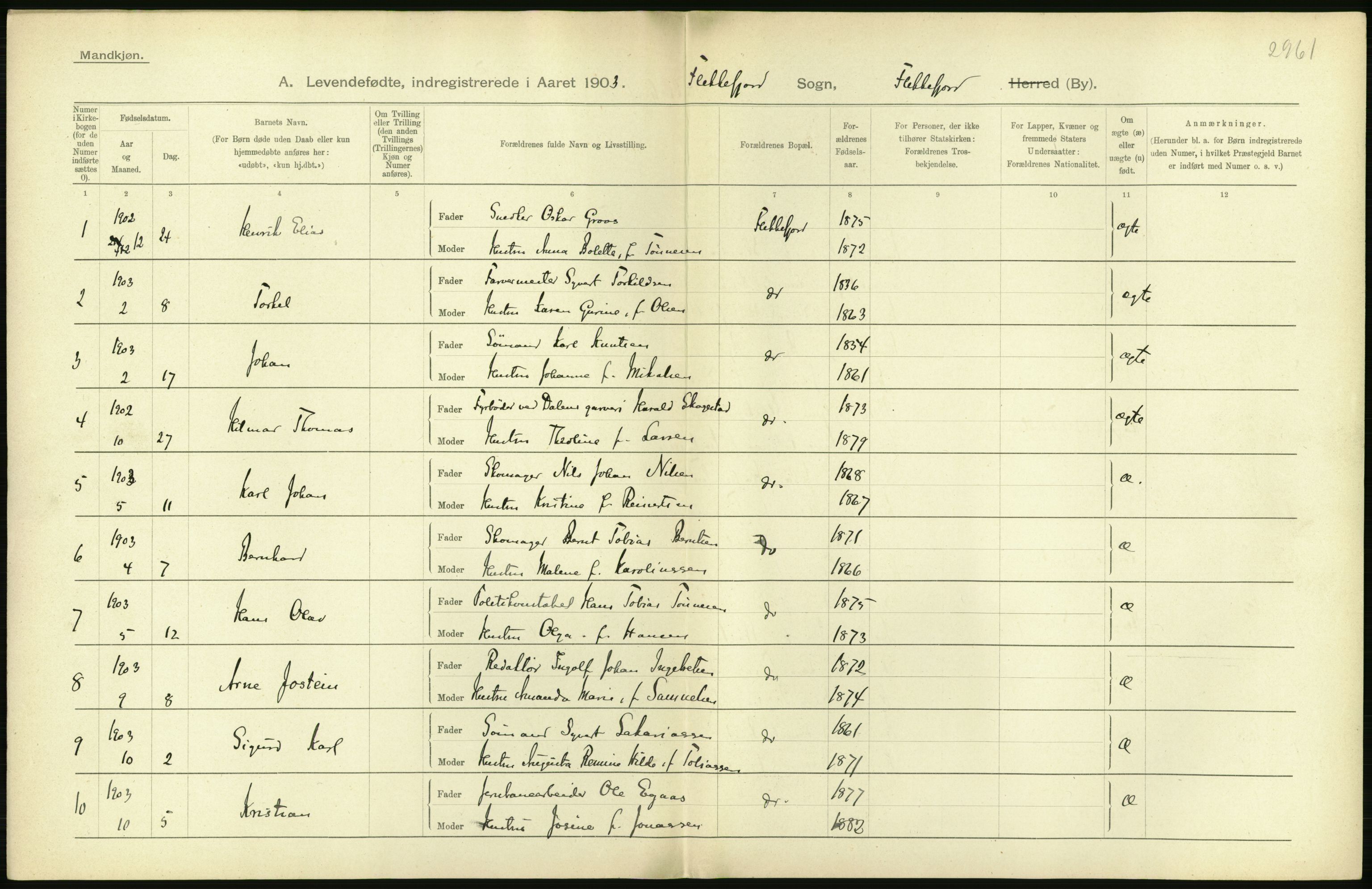 Statistisk sentralbyrå, Sosiodemografiske emner, Befolkning, AV/RA-S-2228/D/Df/Dfa/Dfaa/L0011: Lister og Mandal amt: Fødte, gifte, døde, 1903, p. 228