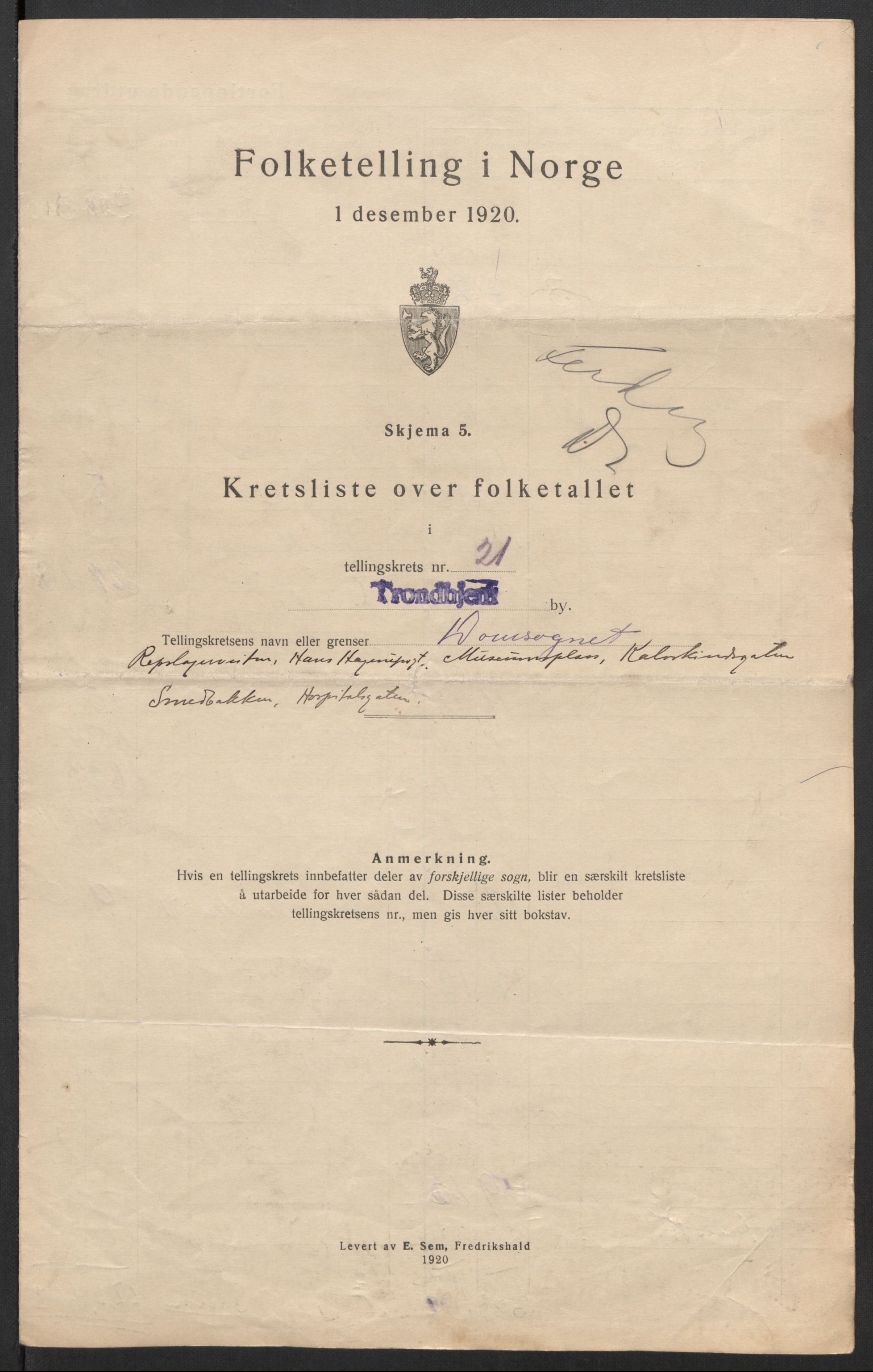 SAT, 1920 census for Trondheim, 1920, p. 77