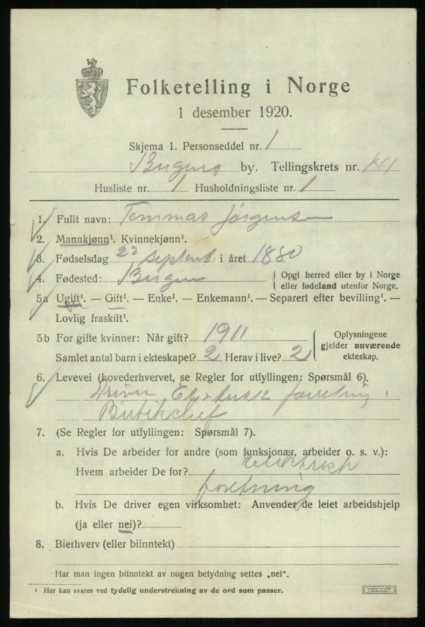SAB, 1920 census for Bergen, 1920, p. 236130